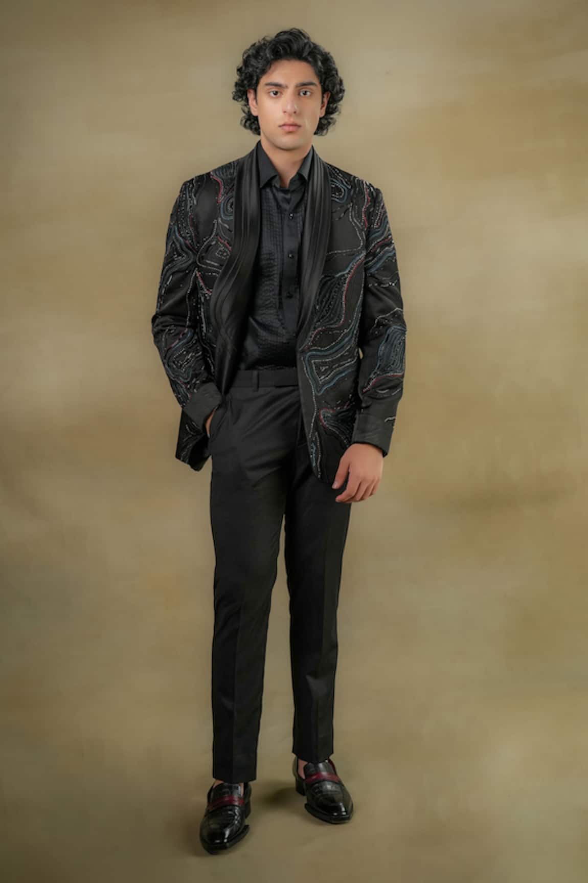 Jatin Malik Bead Embroidered Tuxedo Trouser Set