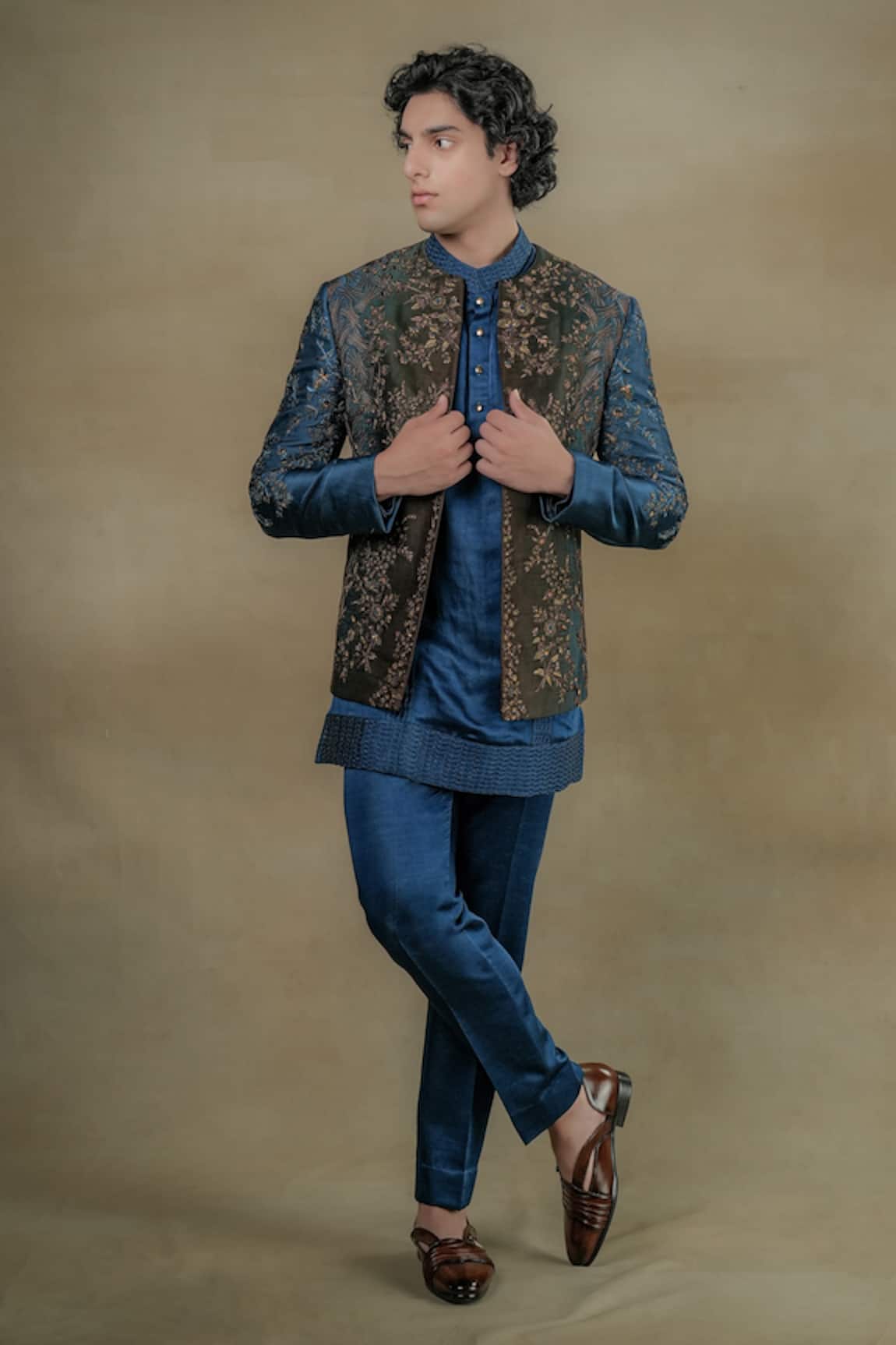 Jatin Malik Floral Zardozi Embroidered Jacket & Kurta Set