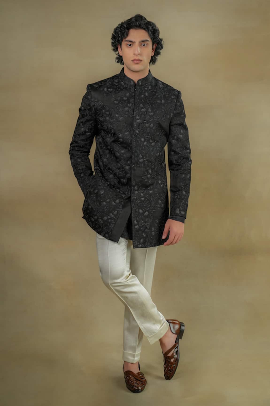 Jatin Malik Dali Floral Garden Embroidered Bandhgala Set 