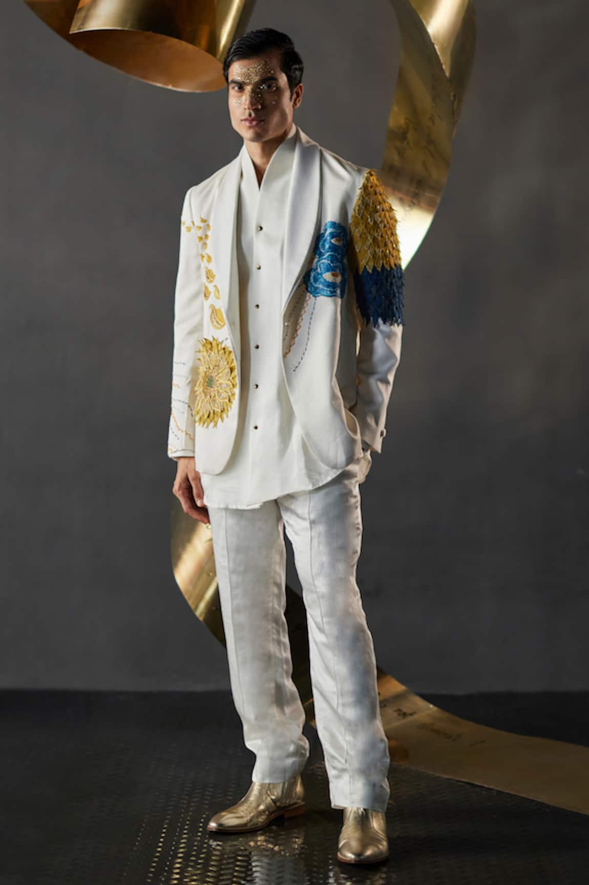 Jatin Malik Petals Gala Embellished Sunflower Overshirt & Pant Set