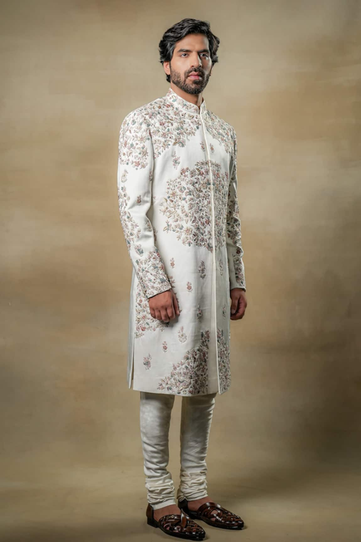 Jatin Malik Opaline Floral Bloom Work Sherwani Set