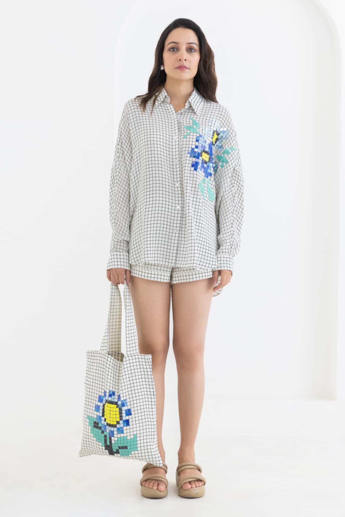 Pooja Rajgarhia Gupta Checkered Print Kimono Shirt & Shorts Set
