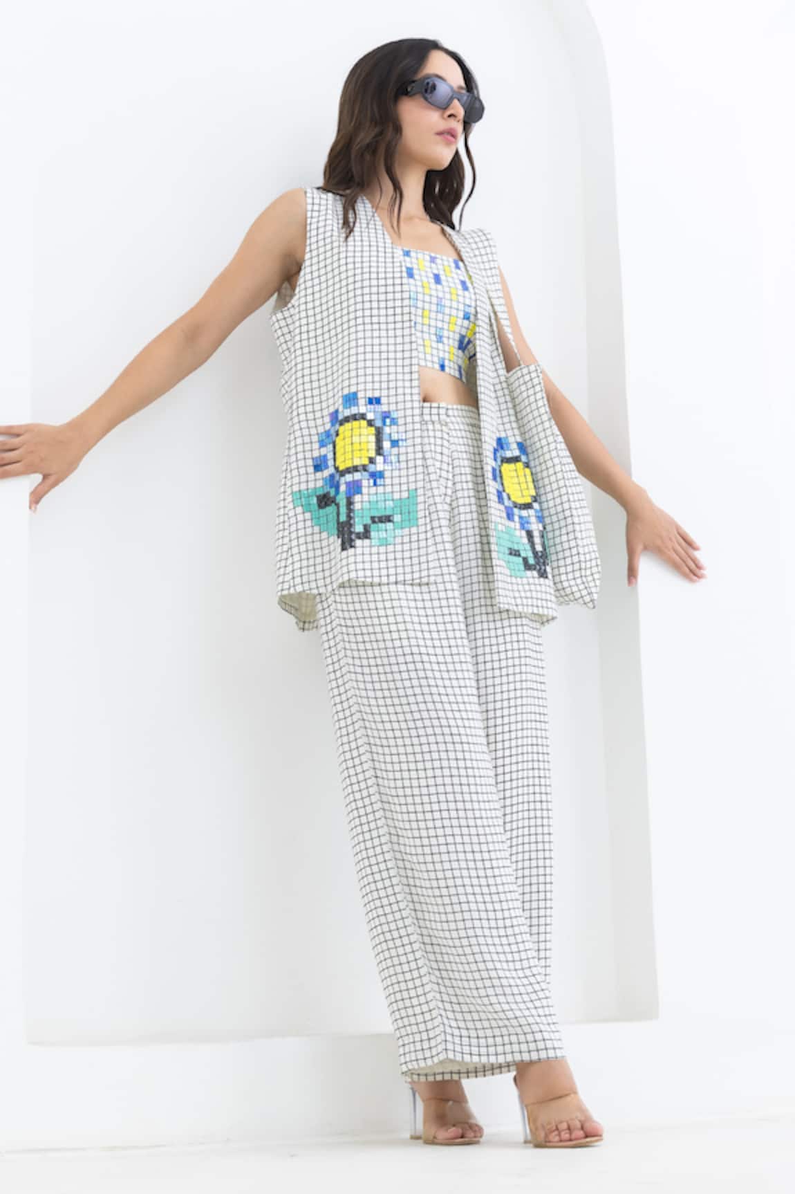 Pooja Rajgarhia Gupta Sunflower Grid Print Jacket & Pant Set