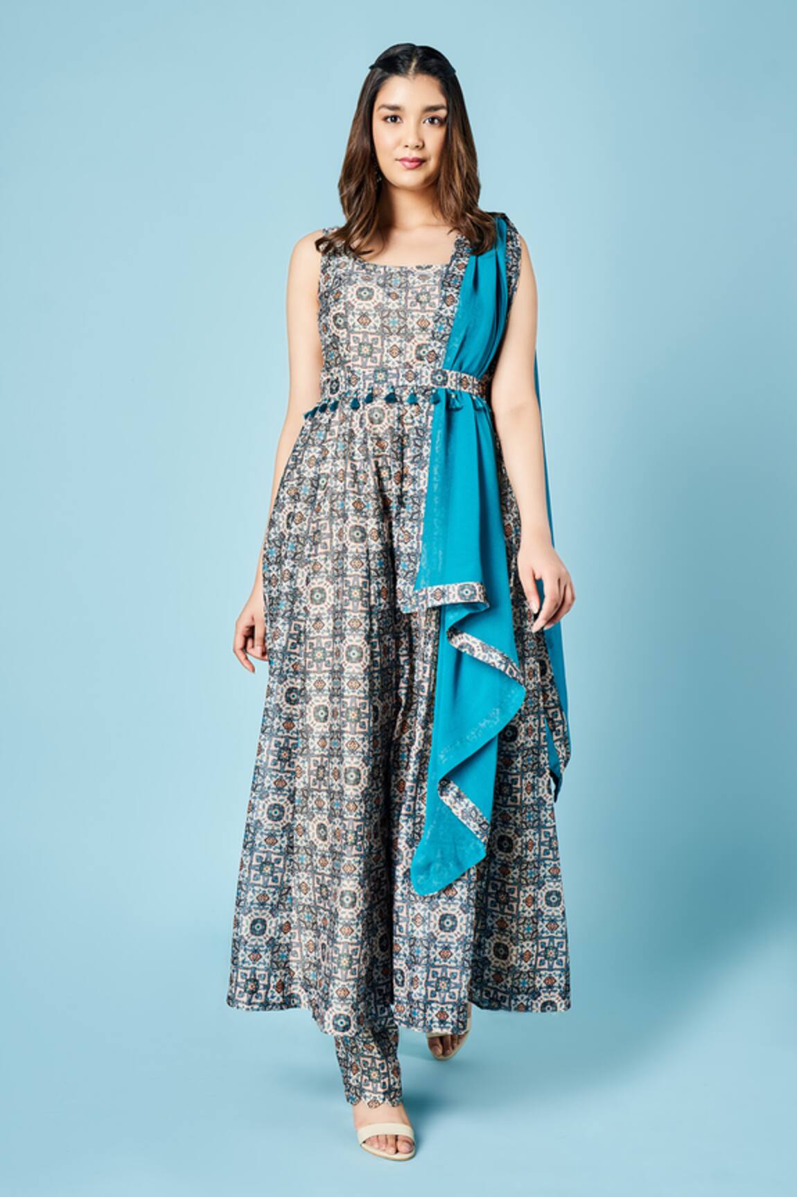 Sammohi By Moksha And Hiral Geometric Floral Print Anarkali With Pant