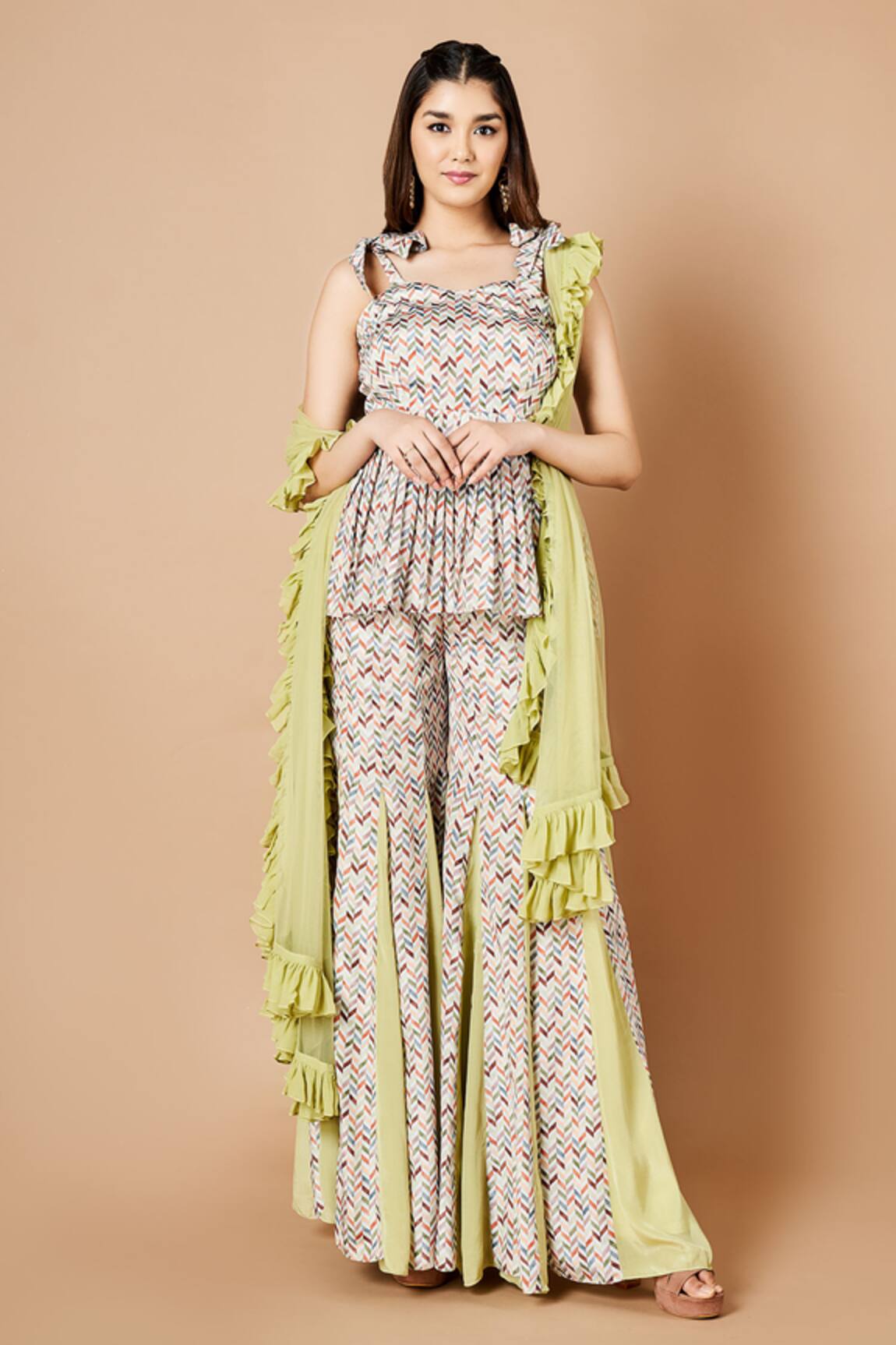 Sammohi By Moksha And Hiral Juniper Geometric Print Kurta Sharara Set