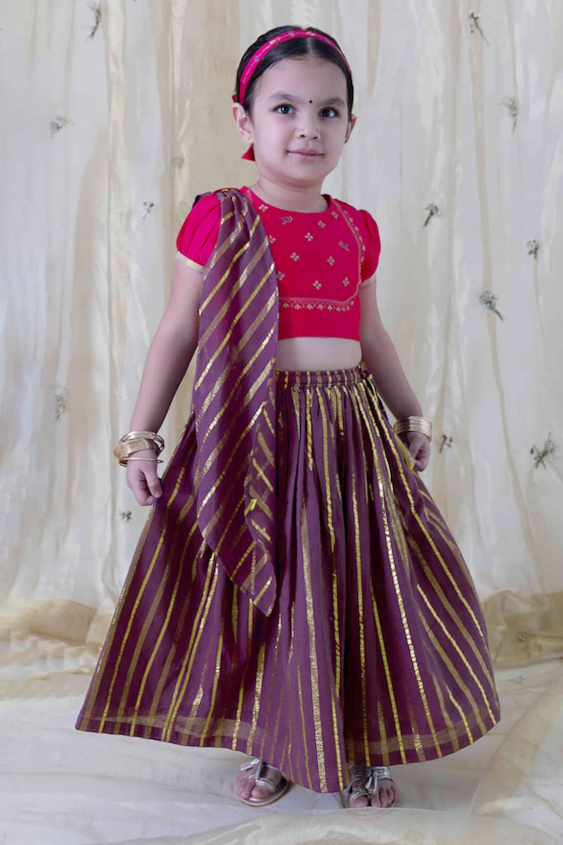 Tiber Taber Stripe Pattern Embroidered Lehenga Blouse Set 