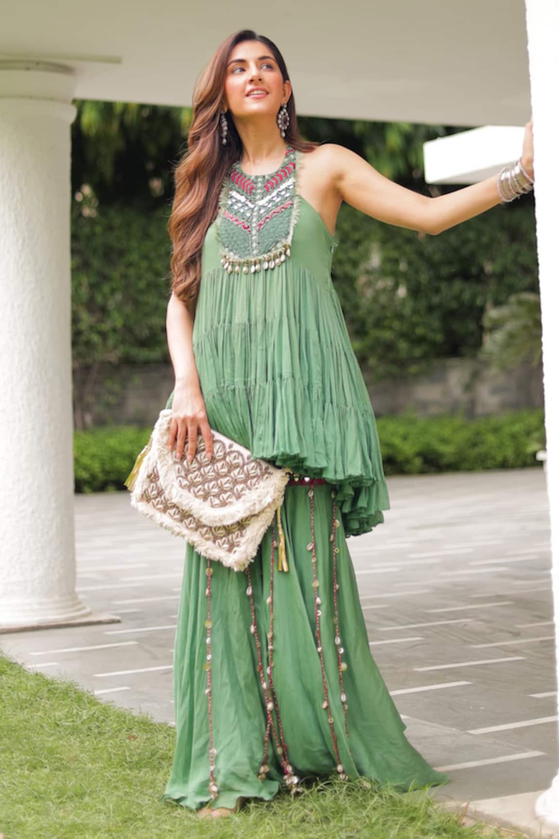 Siyona by Ankurita Embroidered Tiered Kurta & Gharara Set