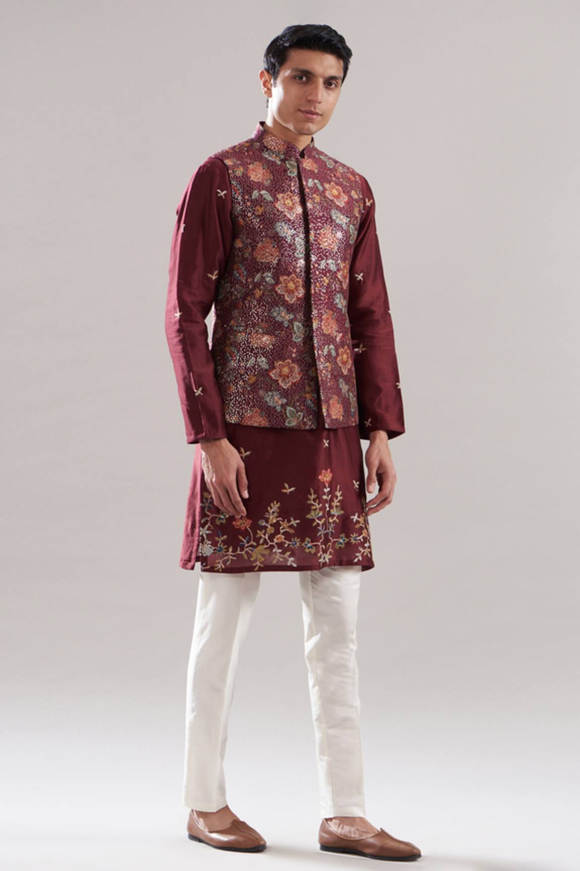 Asuka Floral Print Bundi Kurta Set