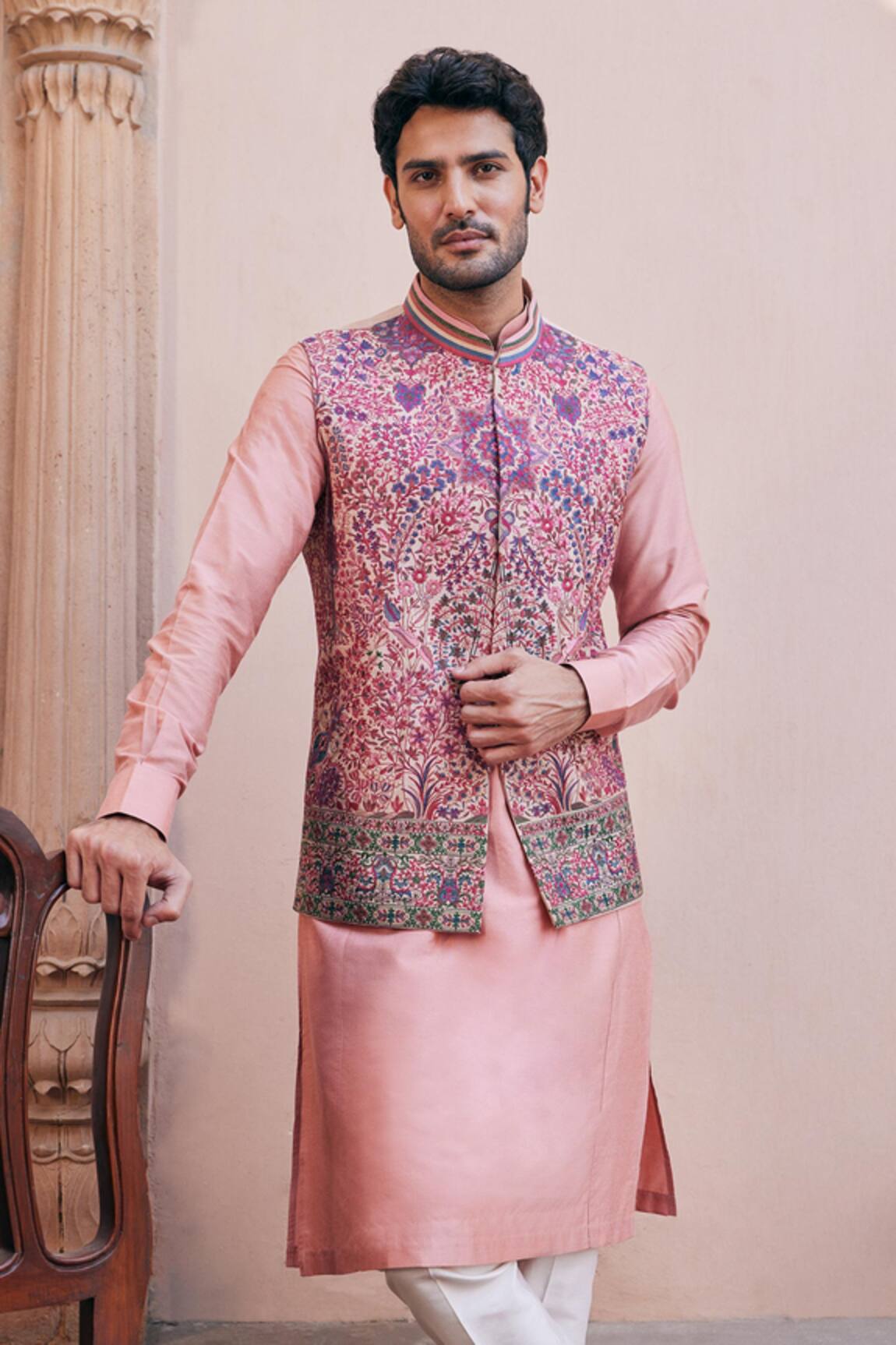 Asuka Floral Embroidered Bundi & Kurta Set