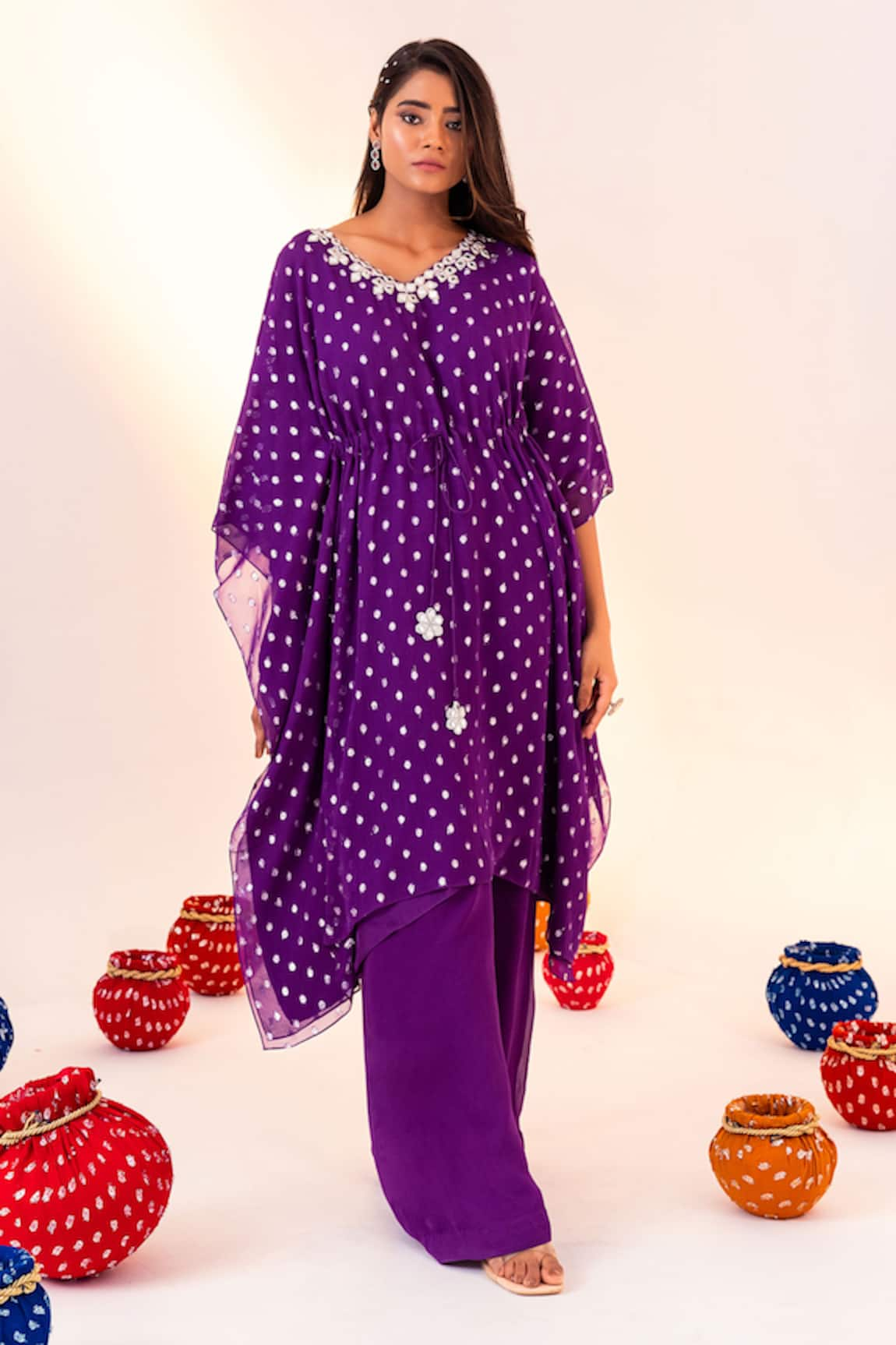 Silky Bindra Geometric Pattern Kaftan With Pant