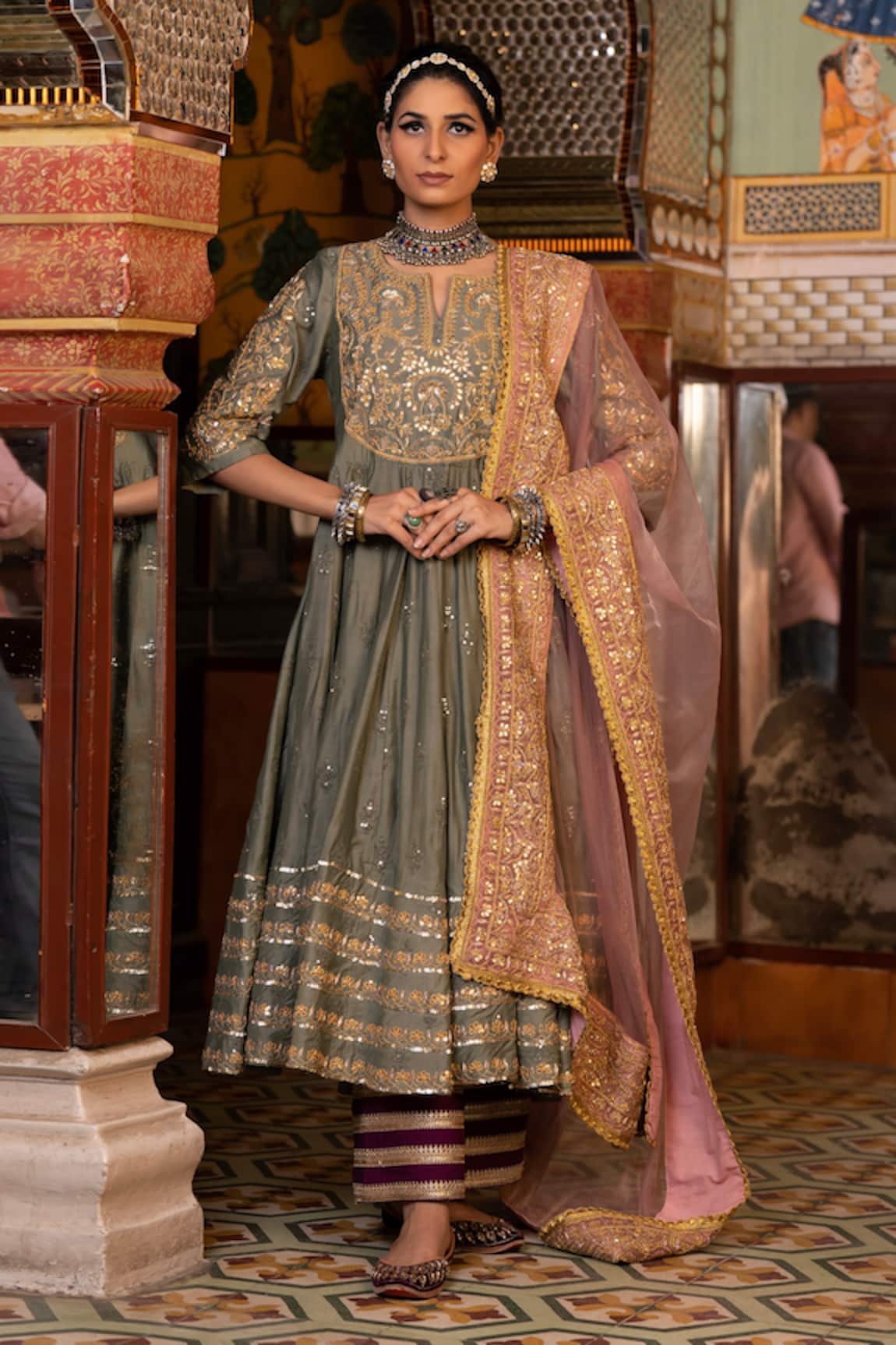 Gulabo Jaipur Nahal Chanderi Embroidered Anarkali Set