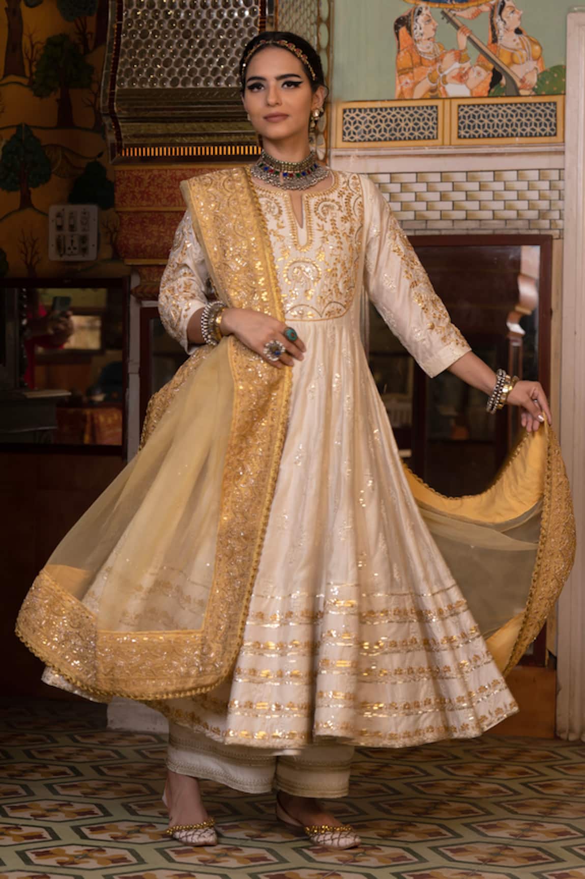 Gulabo Jaipur Nahal Zari Embroidered Chanderi Anarkali Set