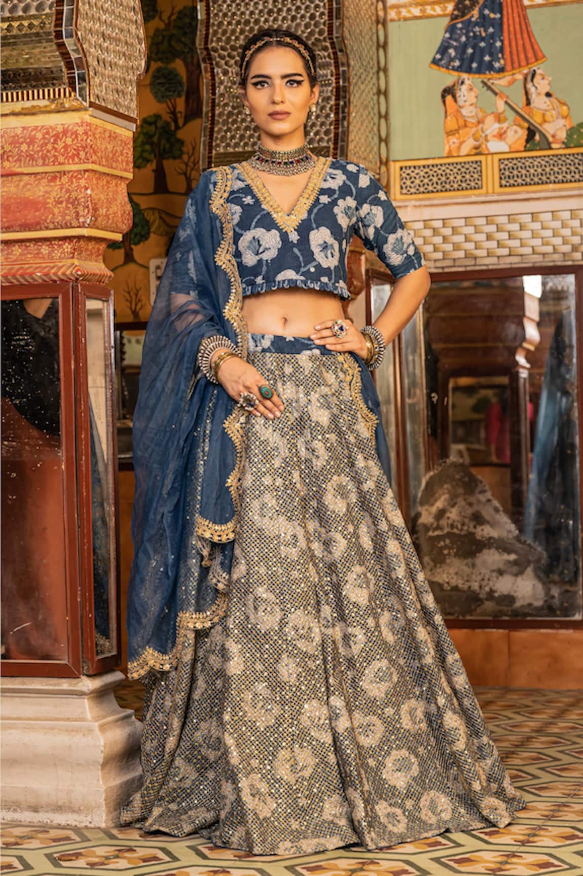 Gulabo Jaipur Parveen Botanical Print & Embroidered Lehenga Set