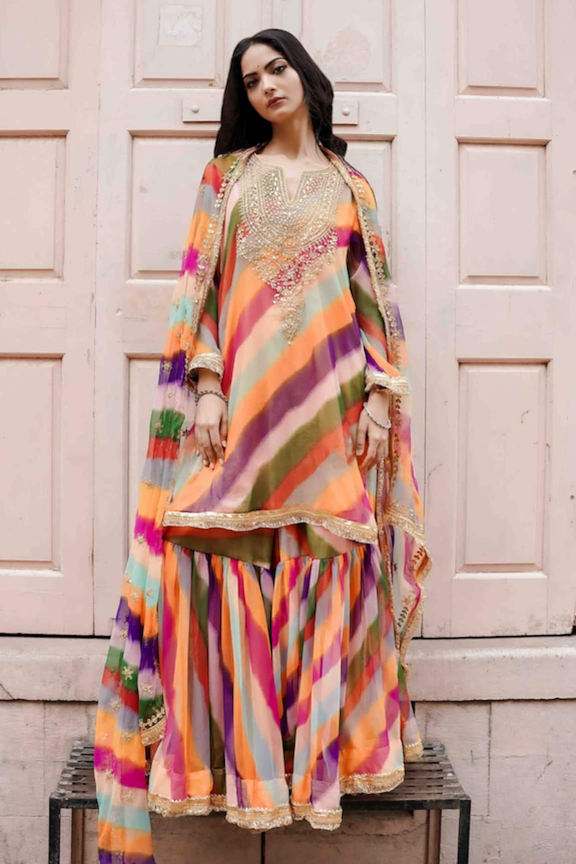 Gulabo Jaipur Qala Leheriya Pattern Kurta Sharara Set