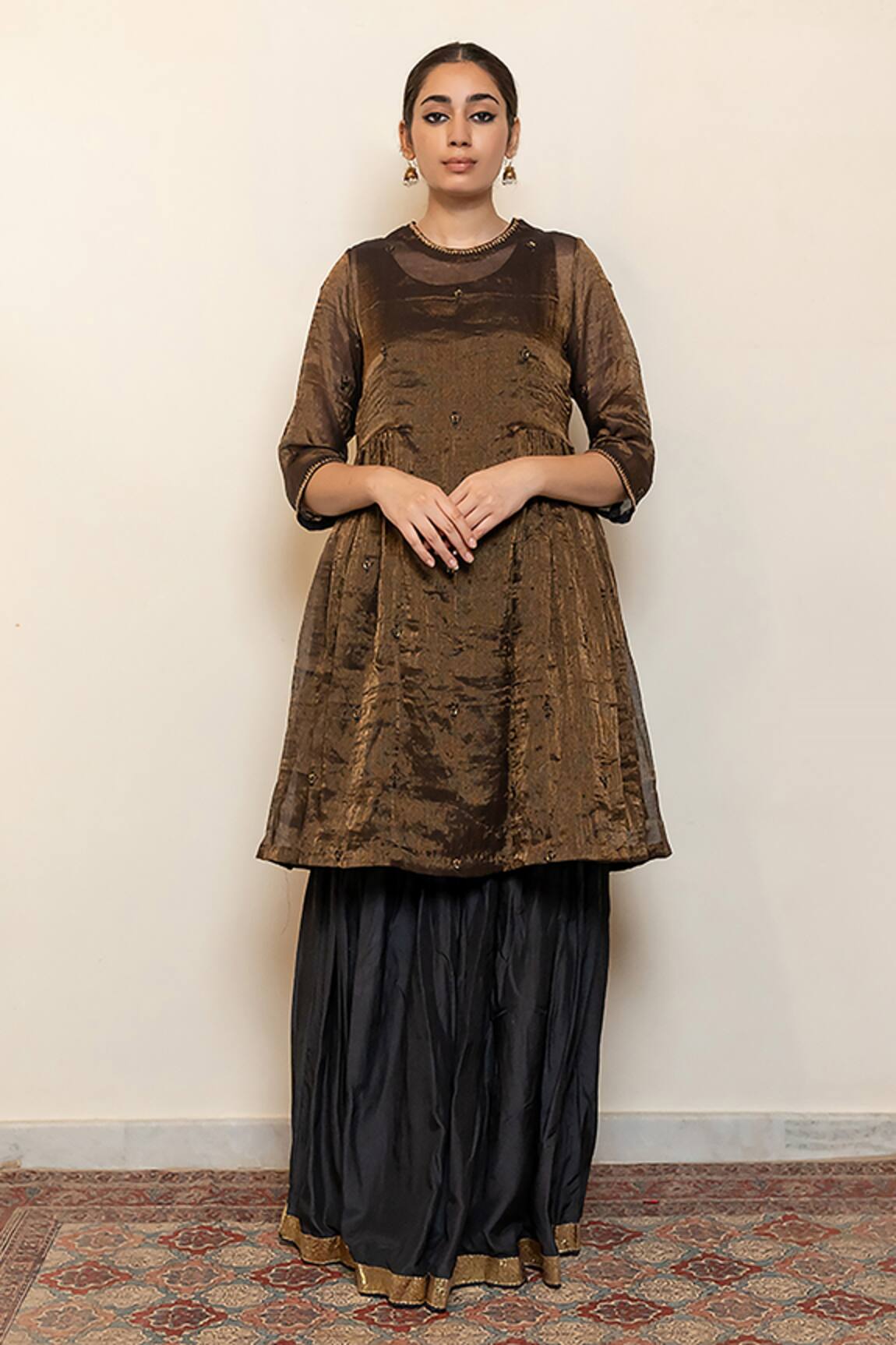 Nirjara Chanderi Tissue Floral Embroidered Kurta With Gharara 