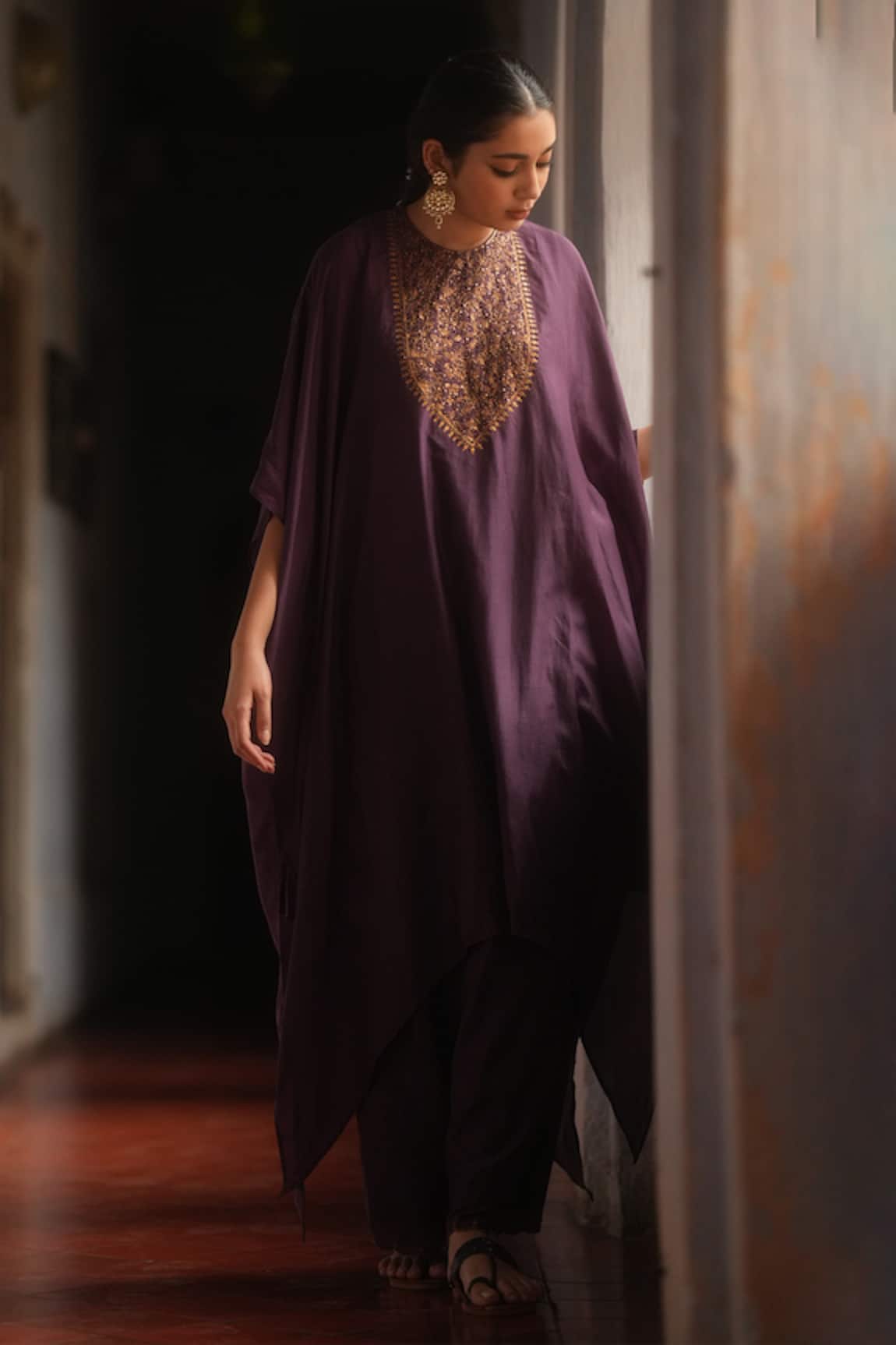 Nirjara Lailaa Placed Floral Embroidered Kaftan With Pant 