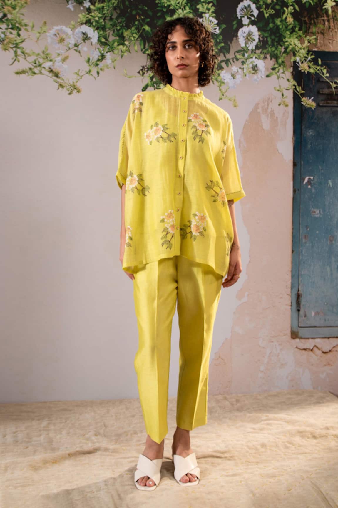 Arcvsh By Pallavi Singh Cotton Chanderi Printed Kaftan Top With Pant