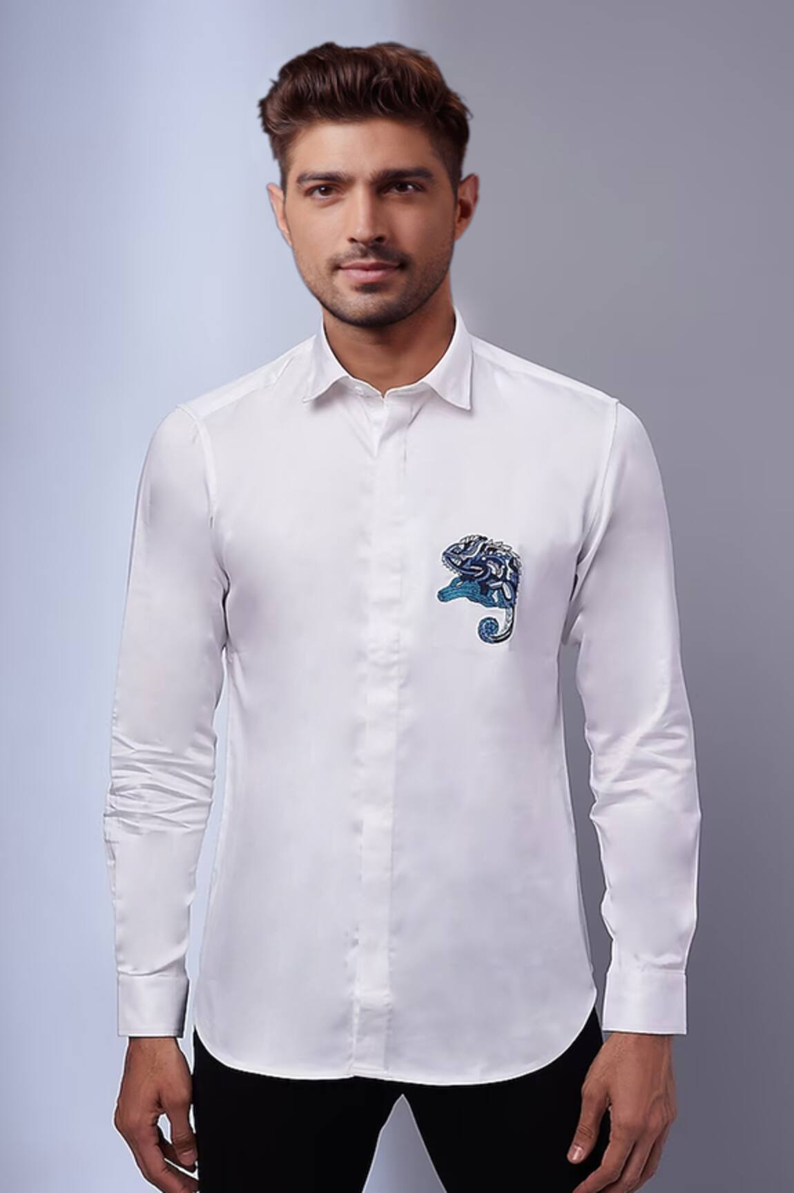 SAMMOHAN CEREMONIAL Placement Chameleon Embroidered Full Sleeve Shirt