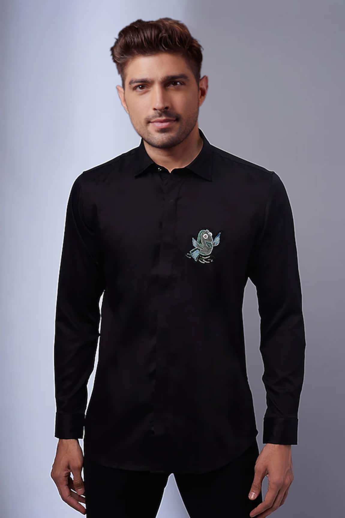 SAMMOHAN CEREMONIAL Placement Fish Embroidered Full Sleeve Shirt