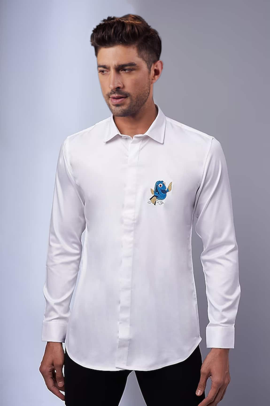 SAMMOHAN CEREMONIAL Contrast & Placement Fish Embroidered Shirt