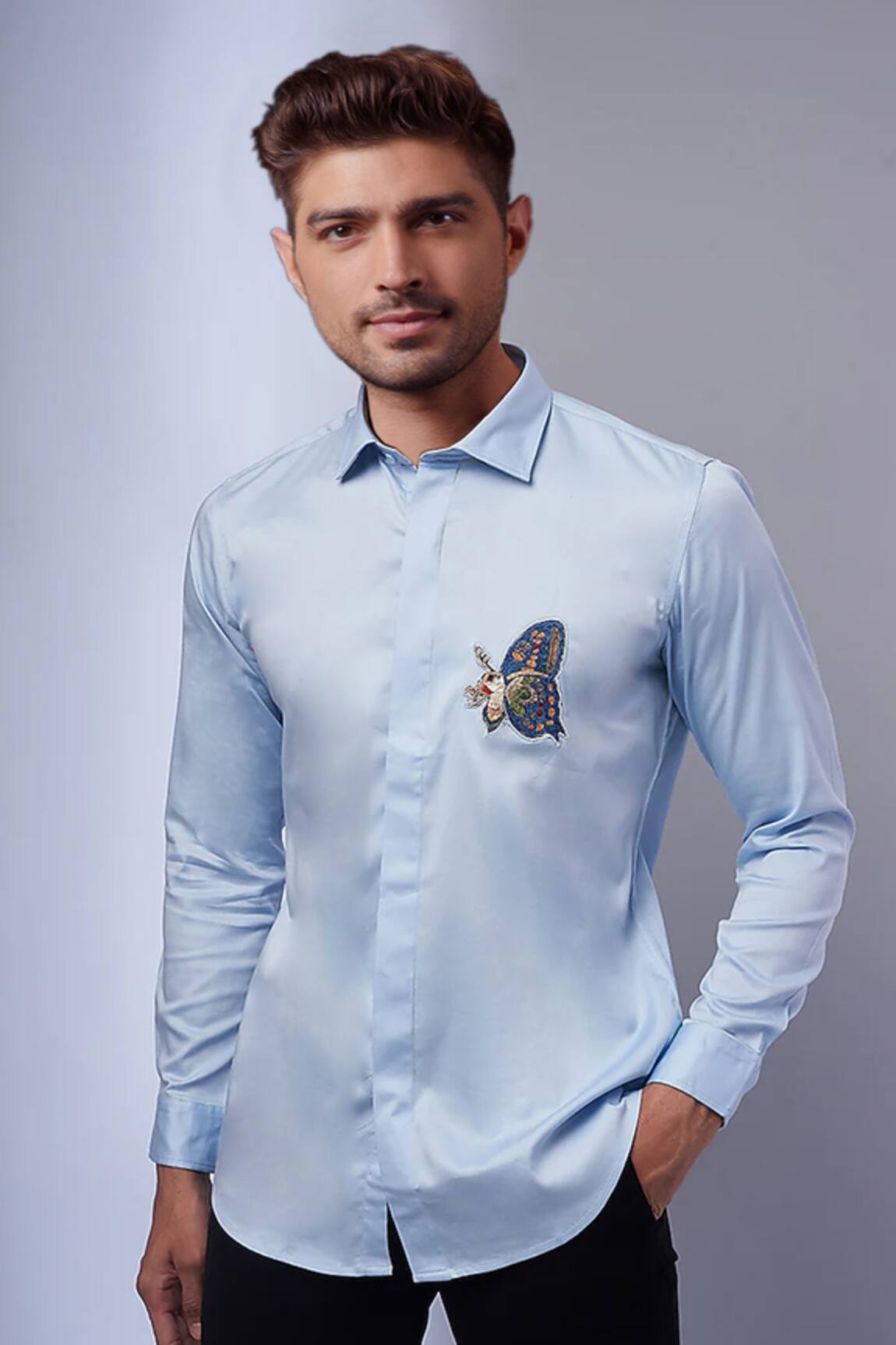 SAMMOHAN CEREMONIAL Placement Butterfly Embroidered Shirt