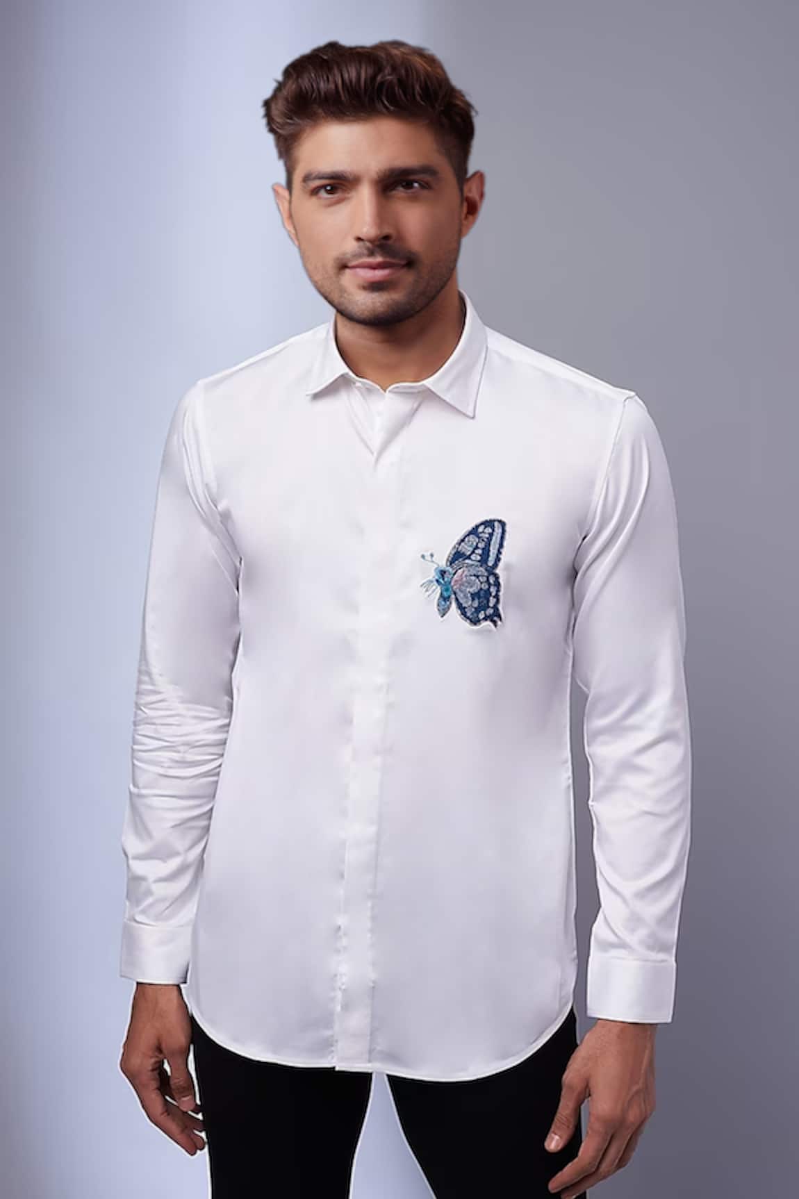 SAMMOHAN CEREMONIAL Placement & Contrast Butterfly Embroidered Shirt