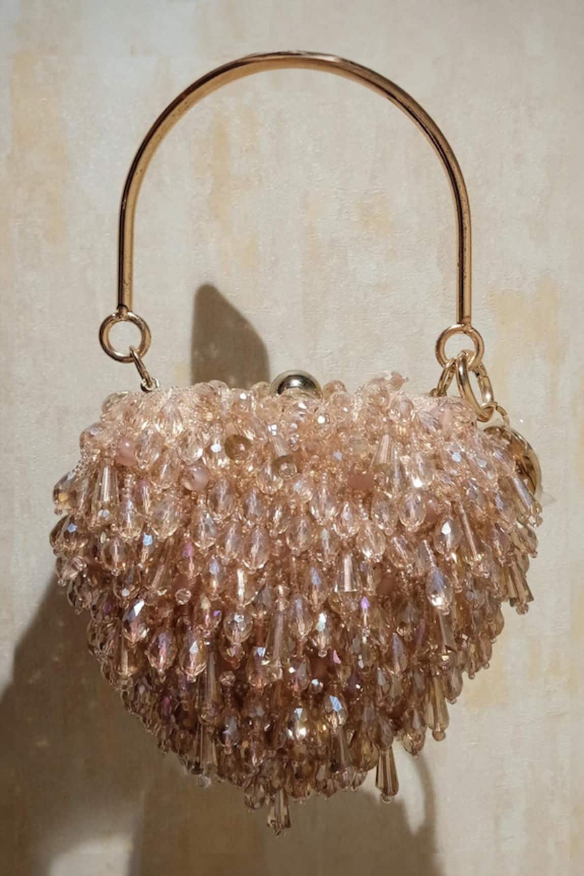 Bag Head Crystal Tasselled Heart Clutch