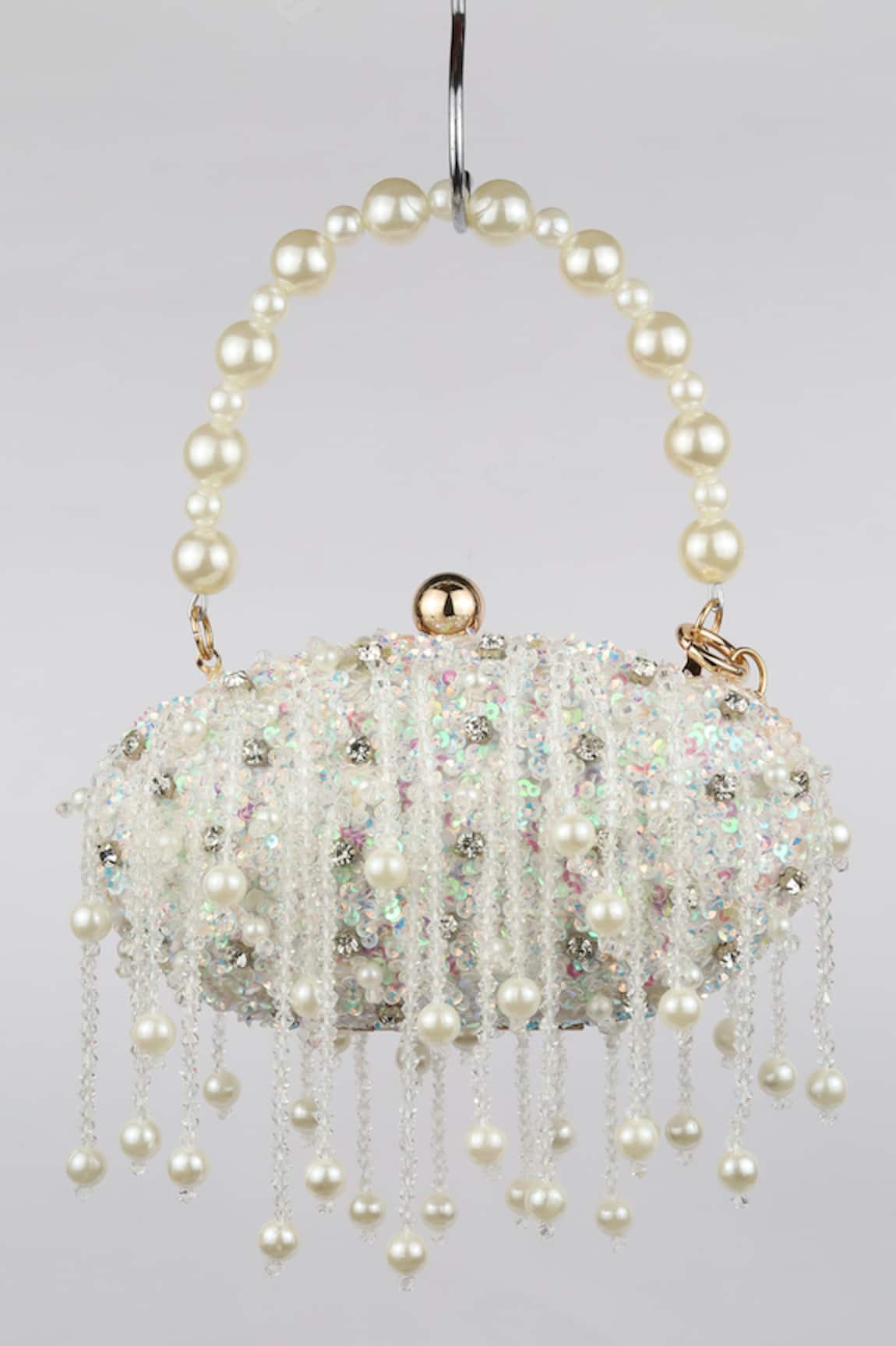 Oval Pale Gold Beaded Bag