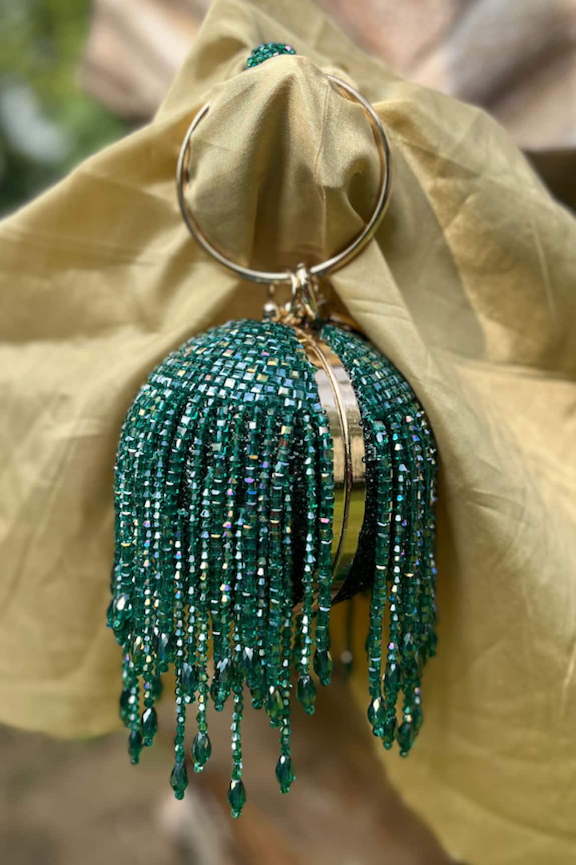 Bag Head Crystal Tassel Embellished Small Ball Bag