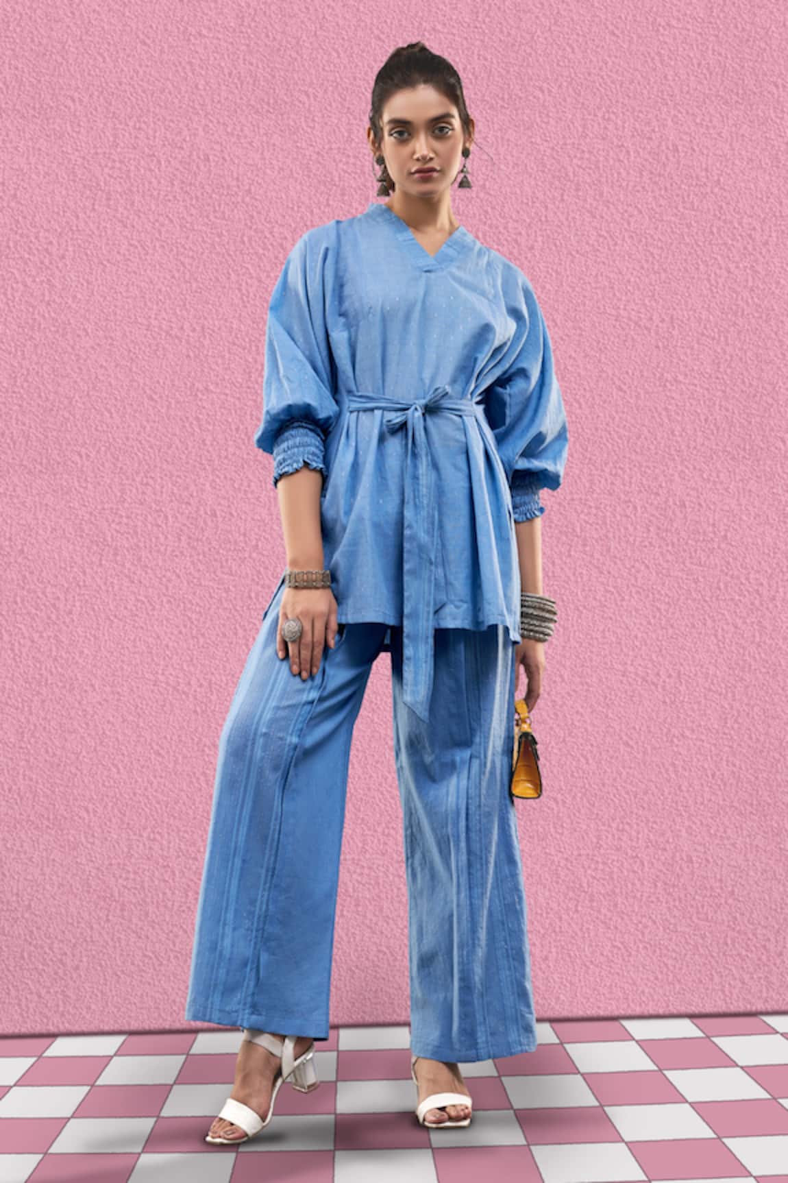 AFFROZ Solid Paneled Tunic & Trouser Set 