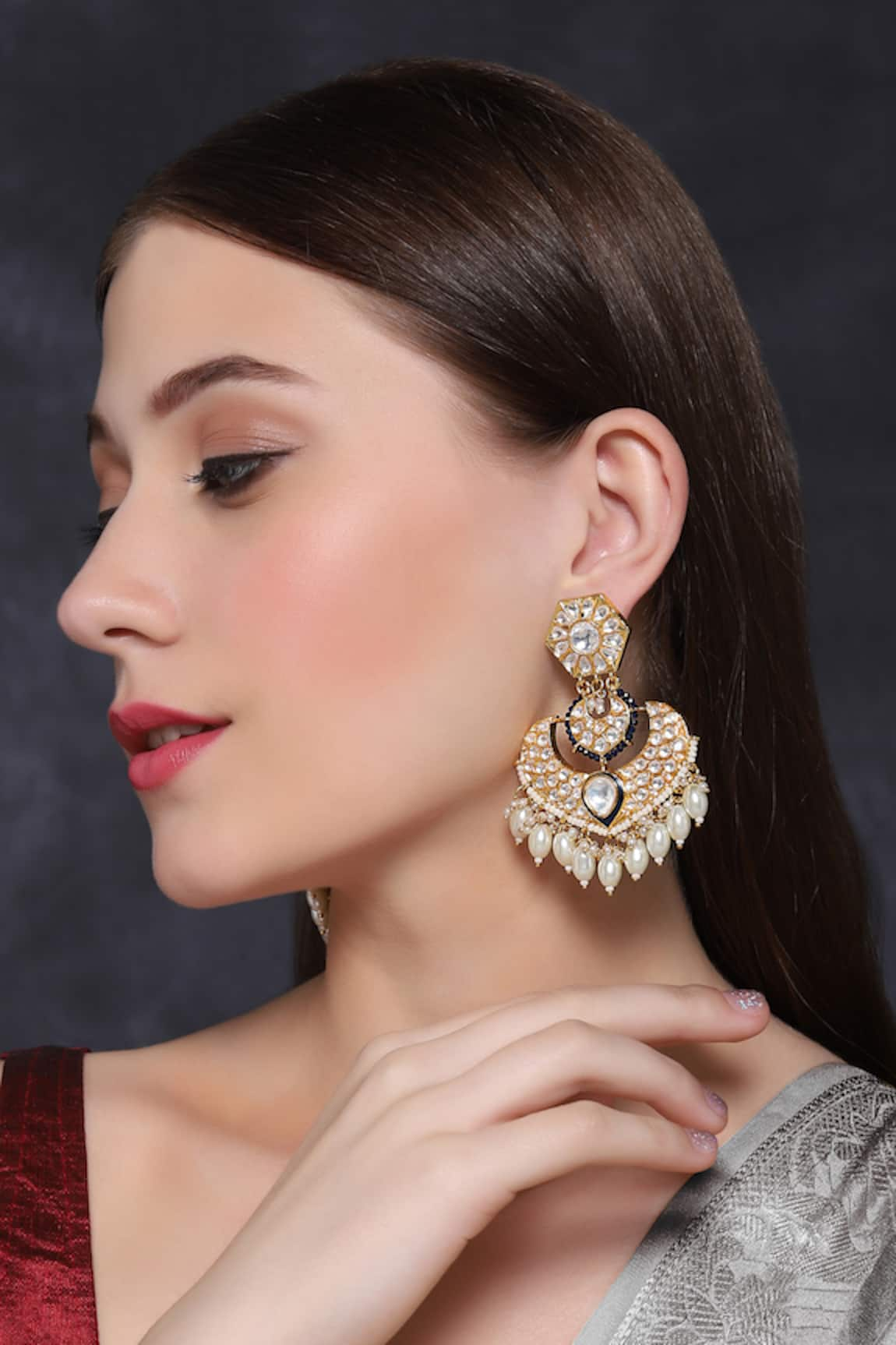 Mae Jewellery By Neelu Kedia Zircon Diamond Studded Chandbali Earrings