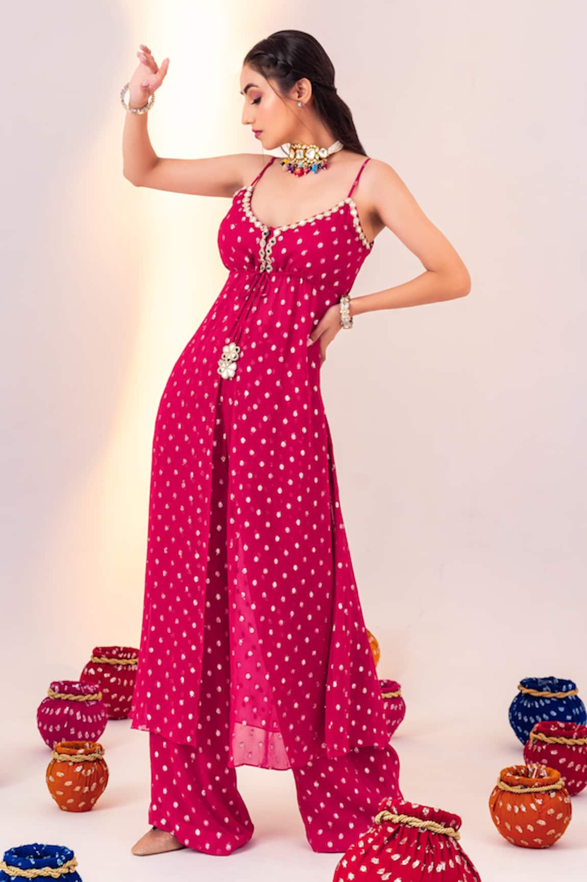 Silky Bindra Polka Dot Woven Tunic & Pant Set