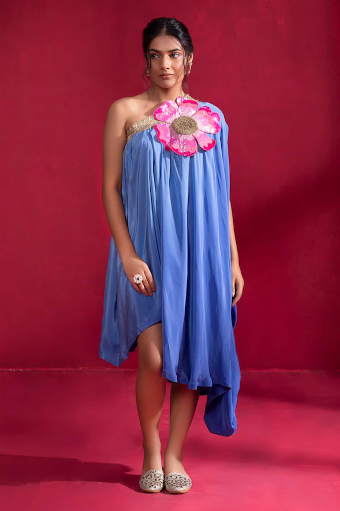 Ruh Clothing 3D Floral Applique Work Draped Dress