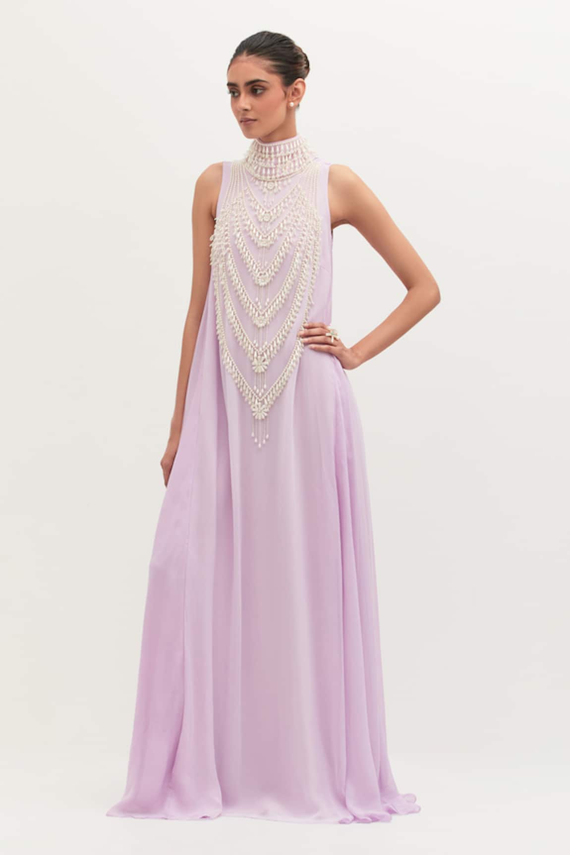 Mala and Kinnary Yoke Pearls Embroidered Gown