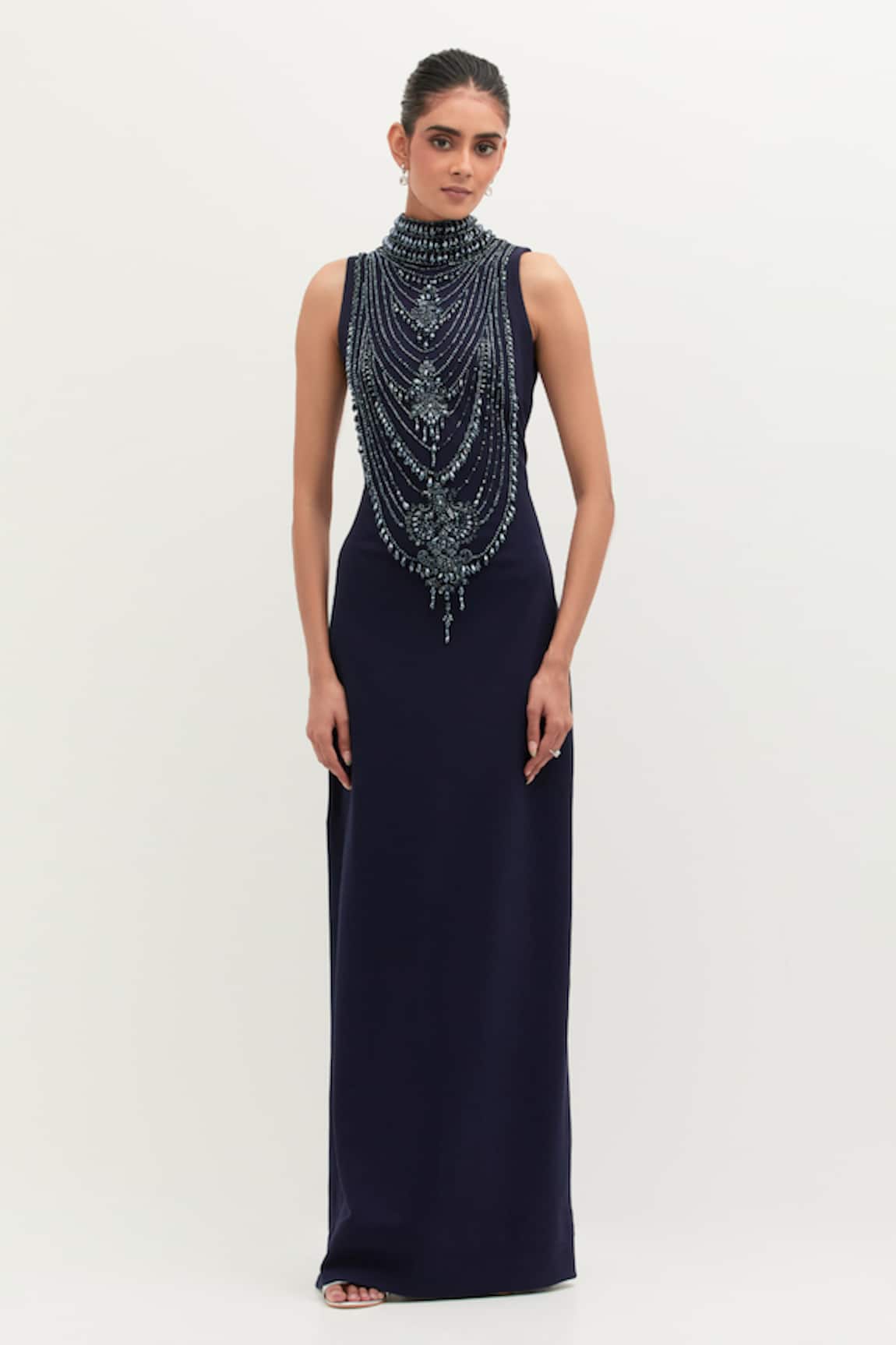 Mala and Kinnary Yoke Pearl Embroidered Gown