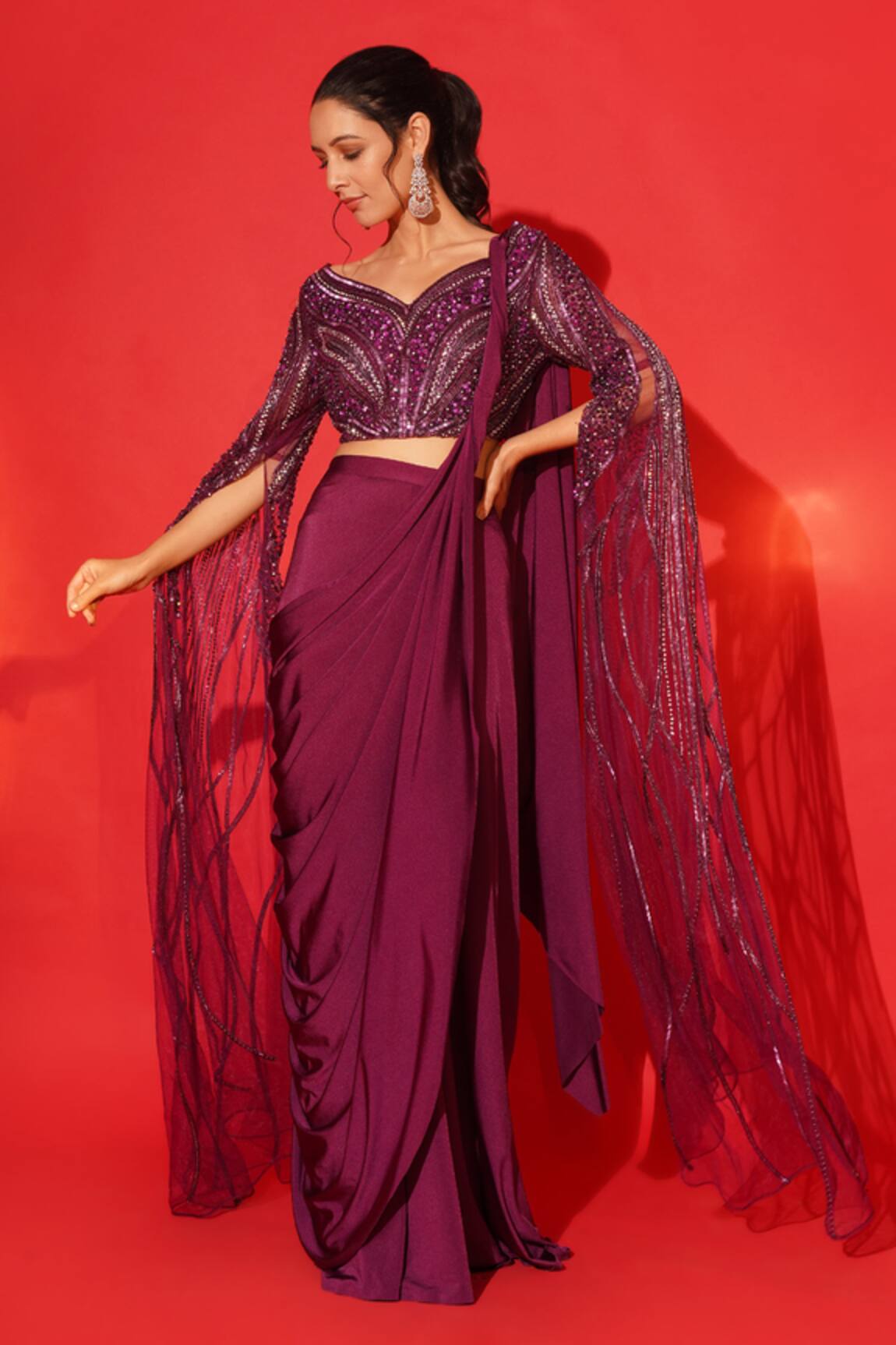 Chaashni by Maansi and Ketan Pre-Draped Palazzo Saree With Embroidered Blouse
