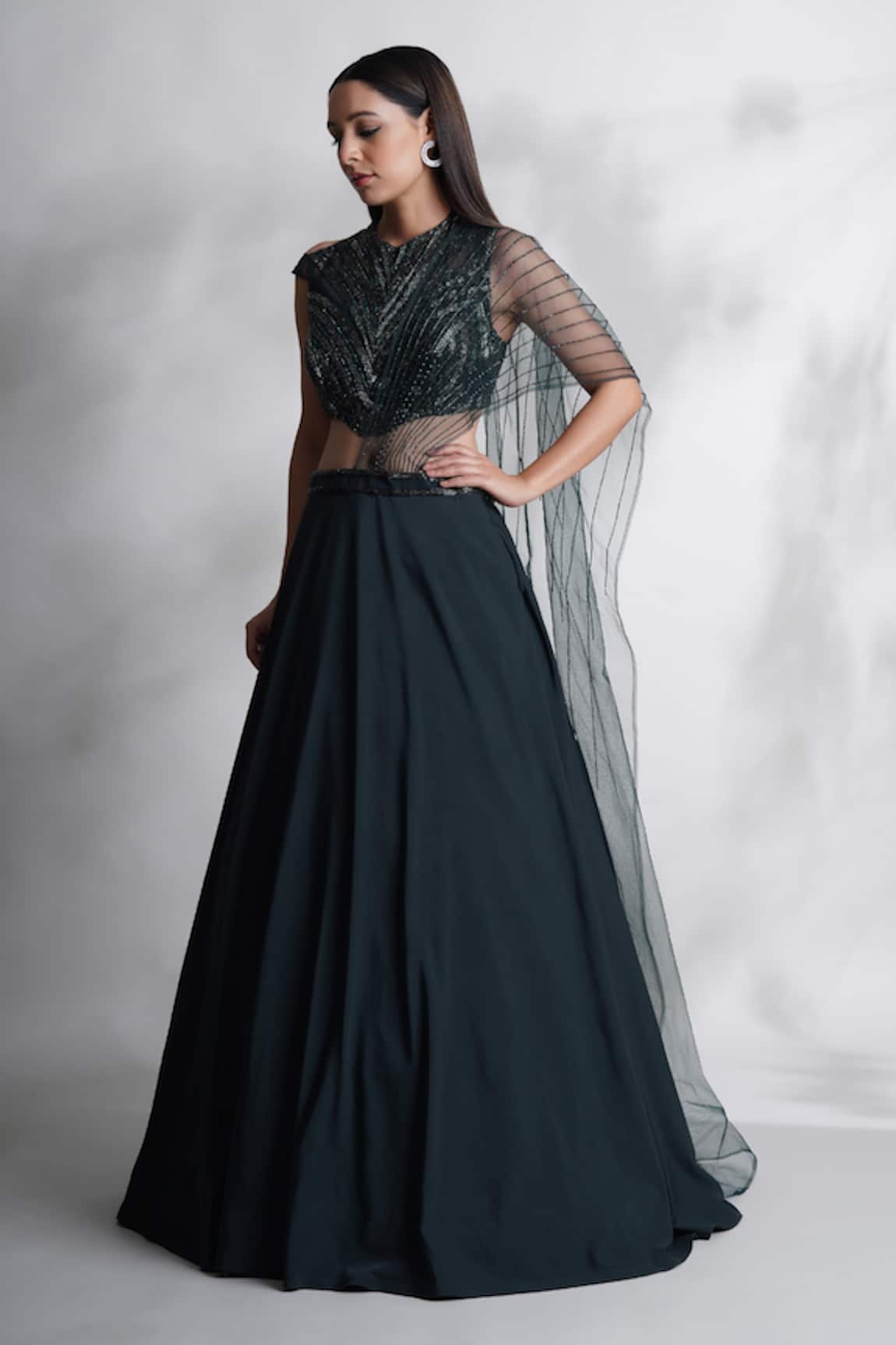 Chaashni by Maansi and Ketan Draped Lehenga With Mirror Embroidered Blouse