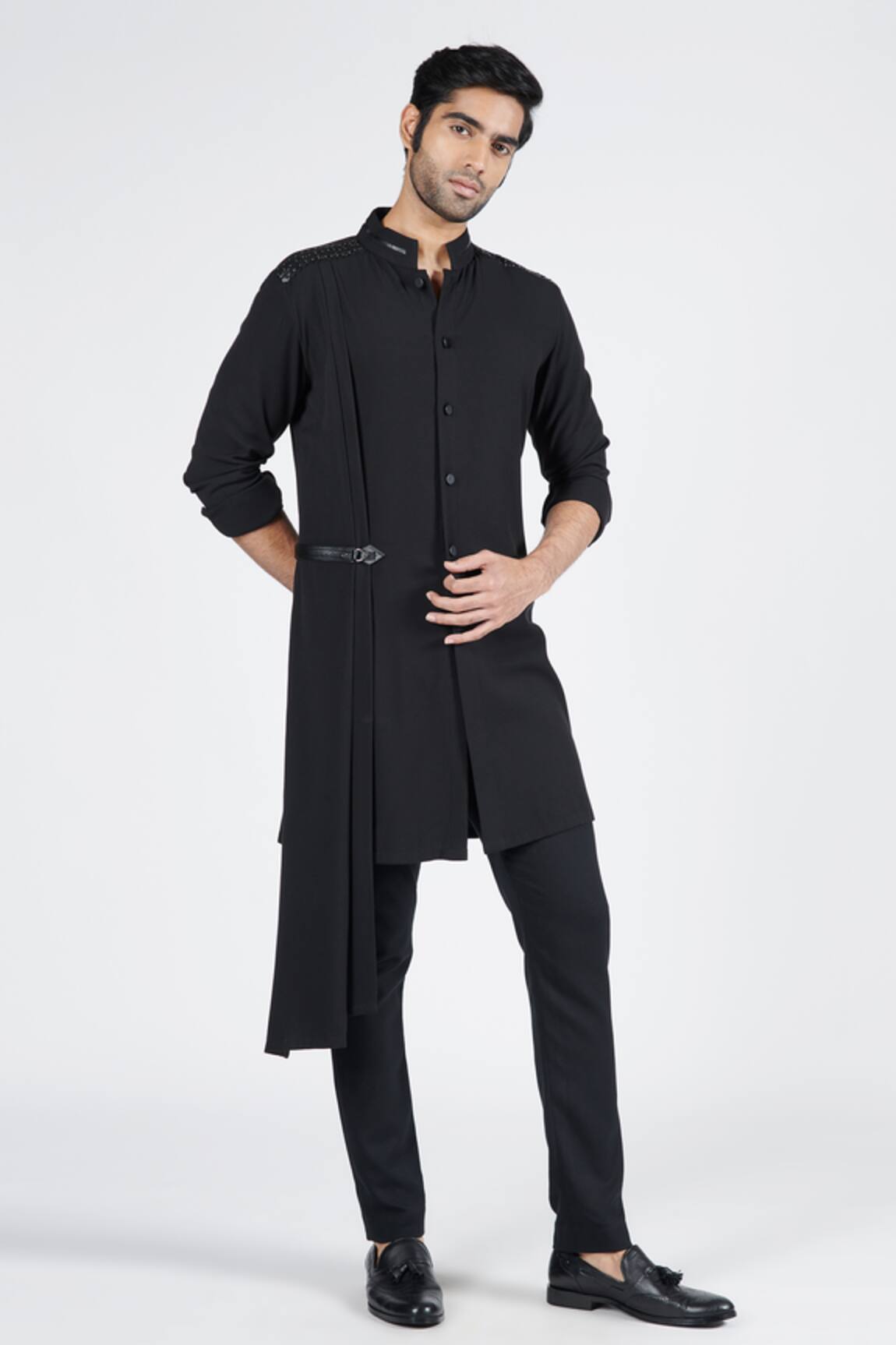 S&N By Shantnu Nikhil Nehru Collar Draped Kurta 