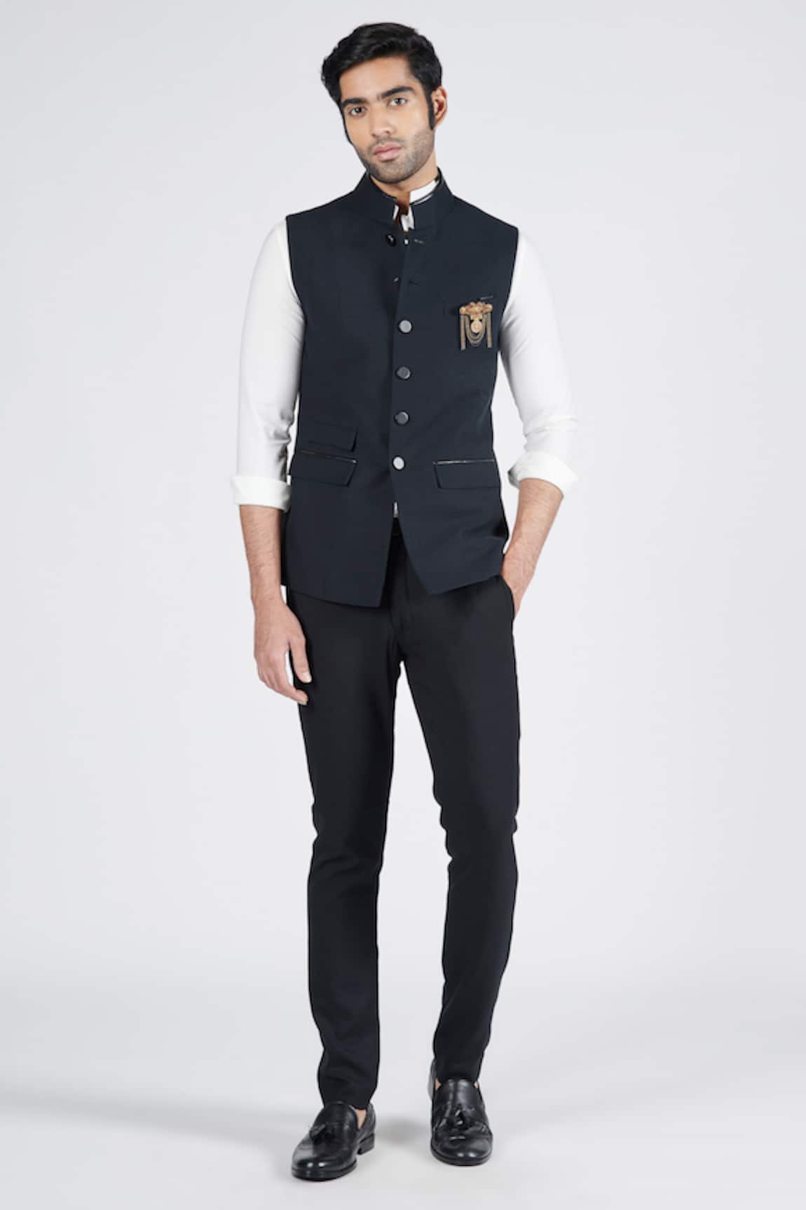 S&N by Shantnu Nikhil Faux Leather Patchwork Textured Waistcoat 