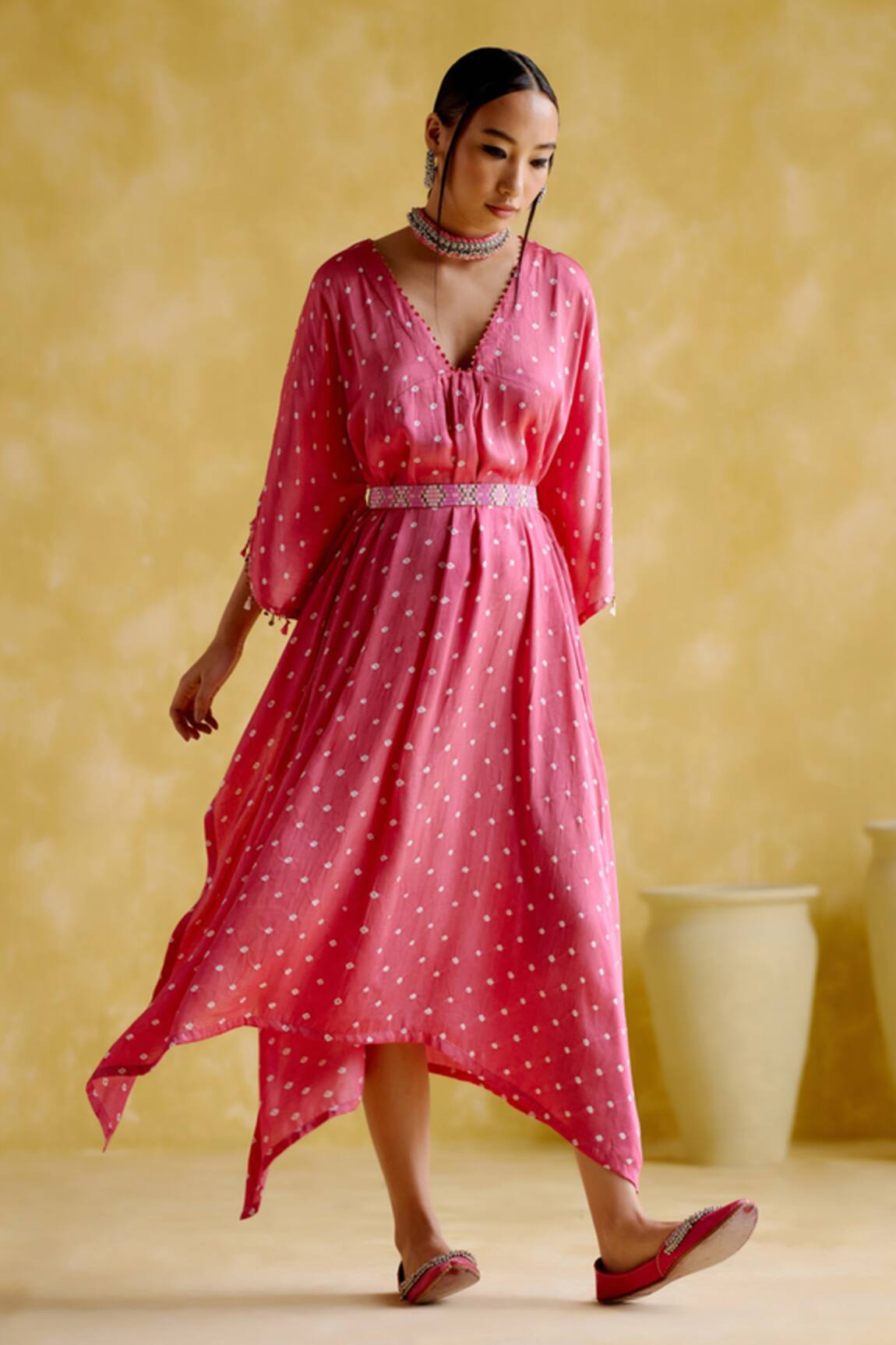 5elements Annika Bandhani Pattern Kaftan With Belt