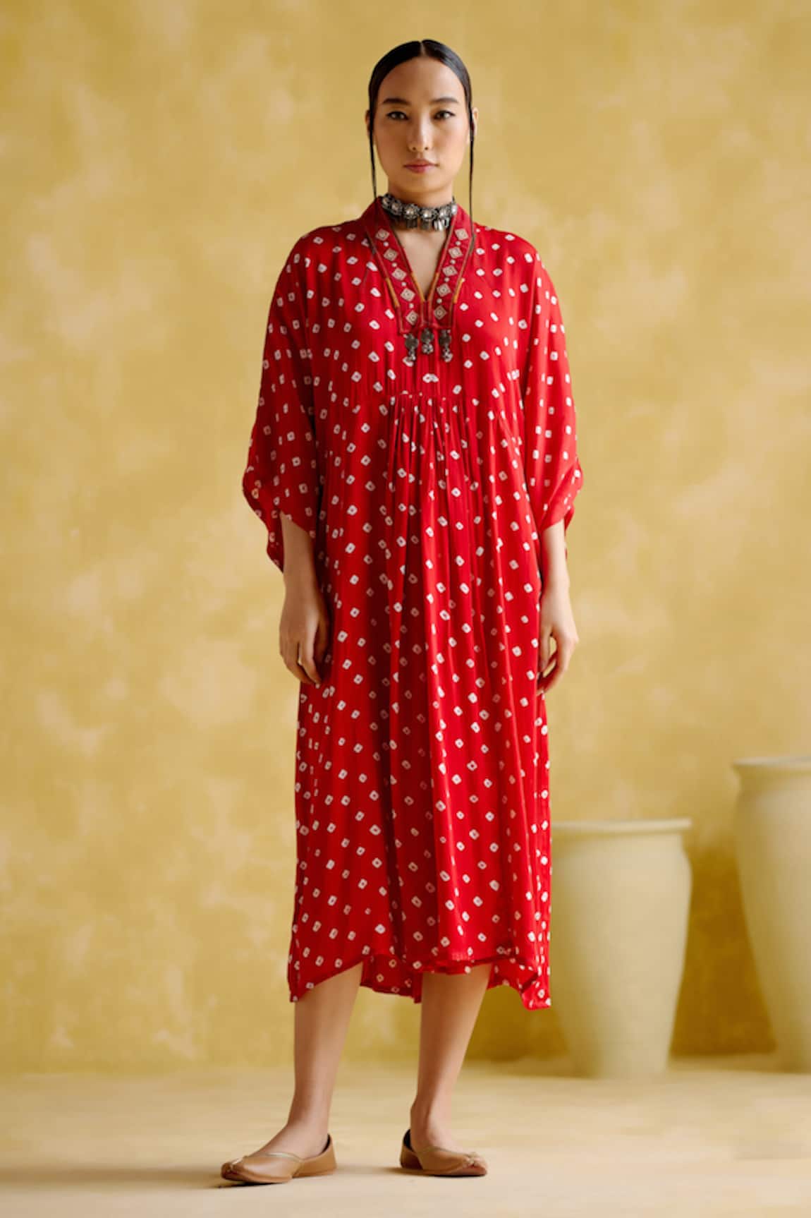 5elements Devadarsana Bandhani Pattern Handcrafted Kaftan