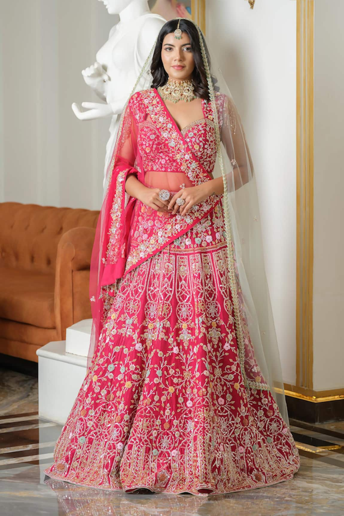 Tamaraa By Tahani Floral Silk Embroidered Bridal Lehenga Set