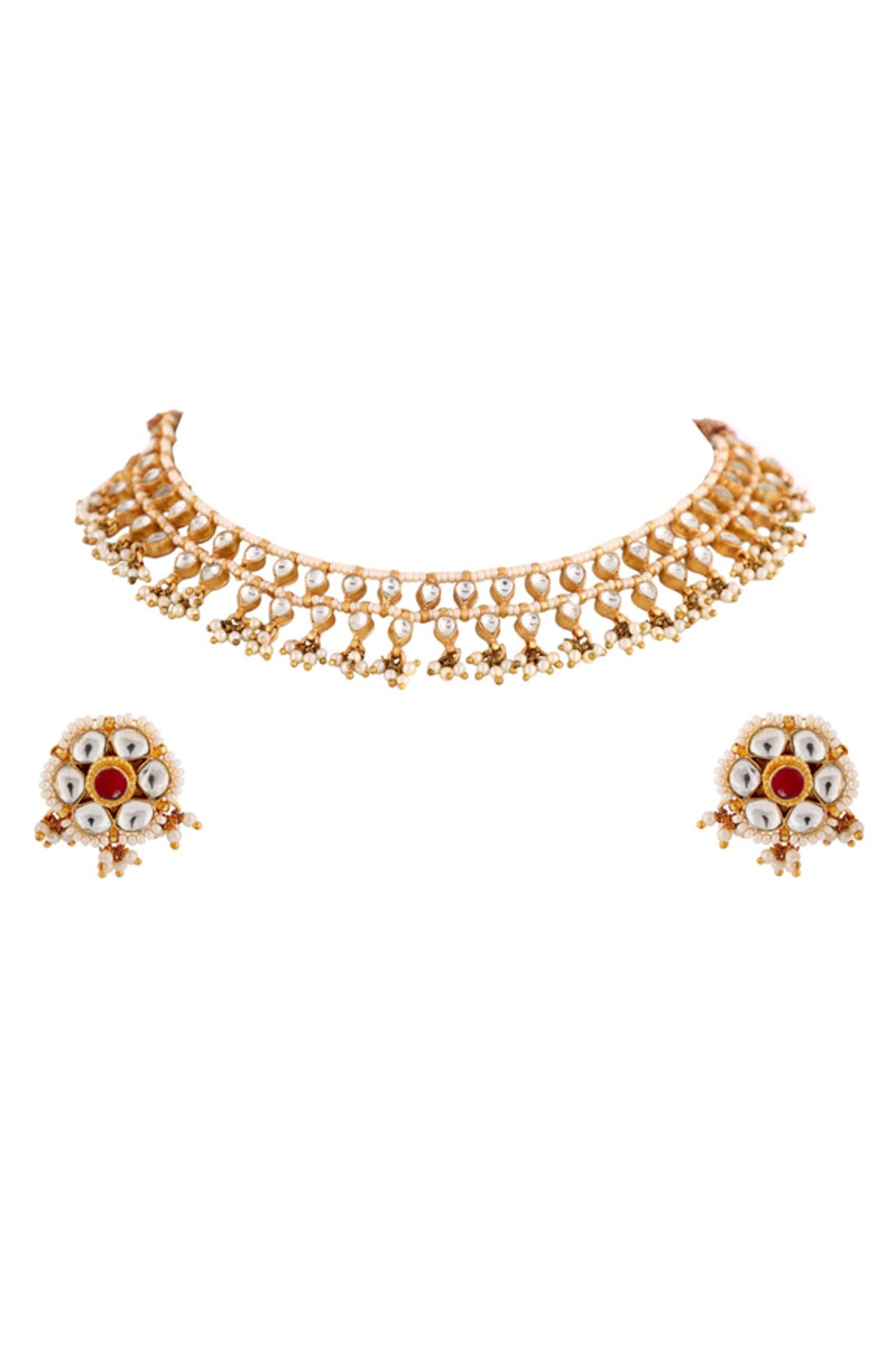 Riana Jewellery Tear Drop & Floral Pattern Necklace Set 