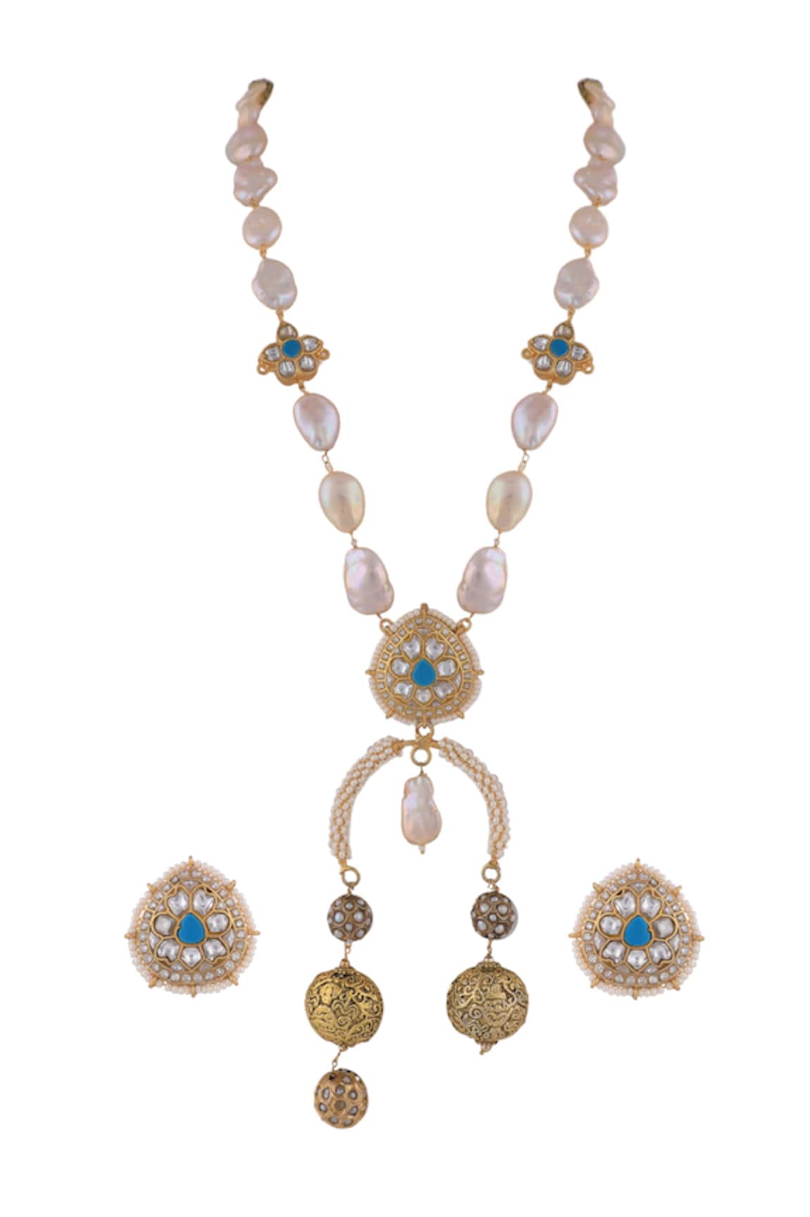 Riana Jewellery Pearl & Jadtar Stone Necklace Set 