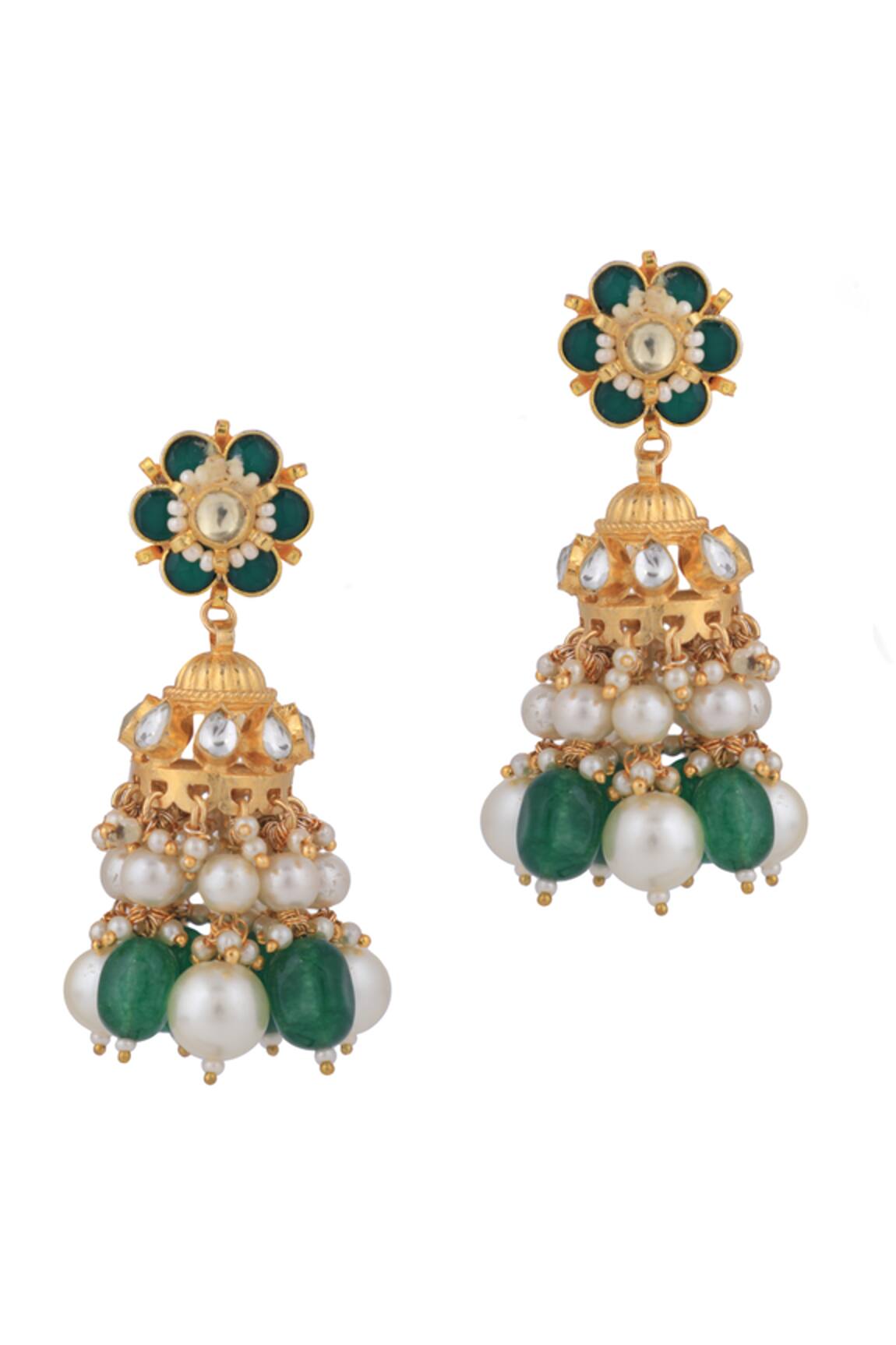 Riana Jewellery Glass Beads Embellished Jhumkas