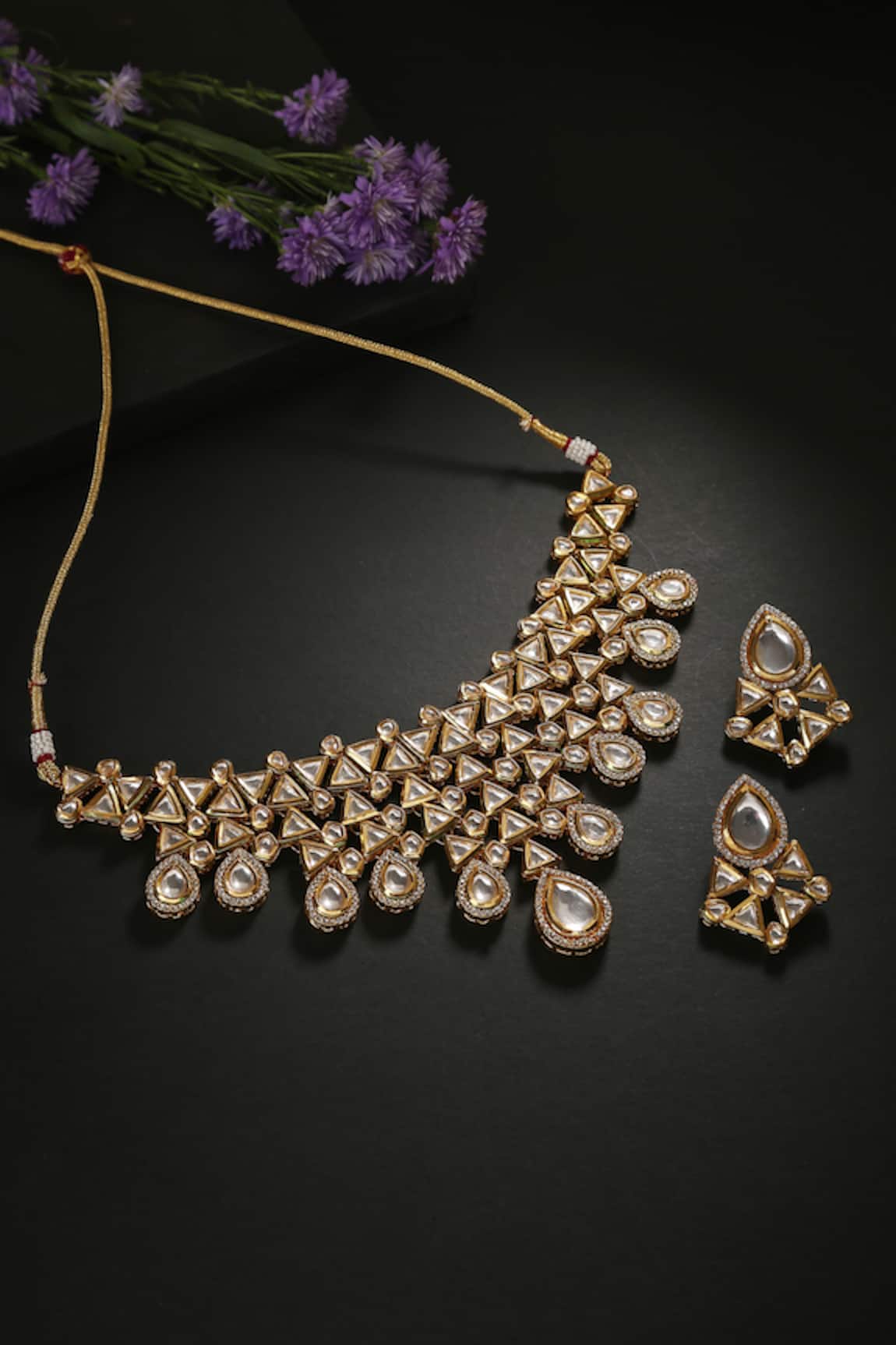 MINAKI Kundan Triangle Shaped Necklace Set 