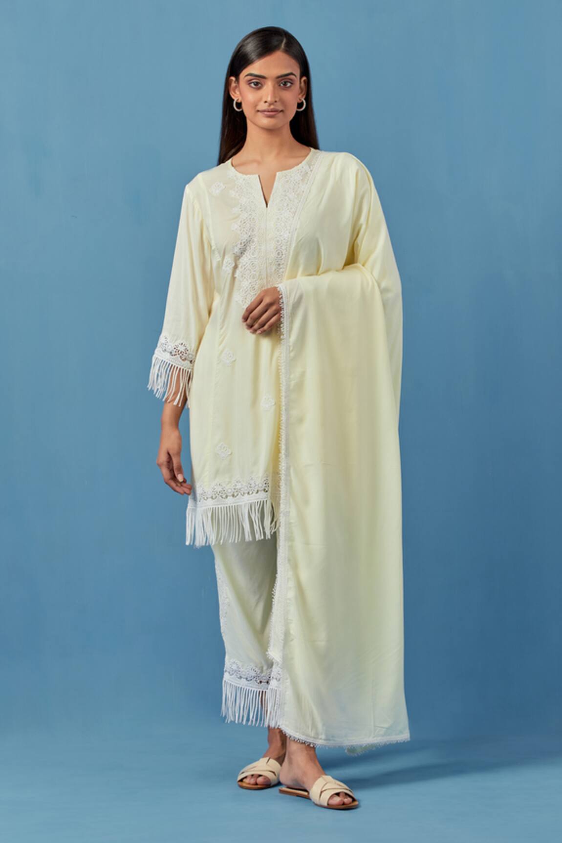 Sage Saga Floral Crochet Applique Kurta Set