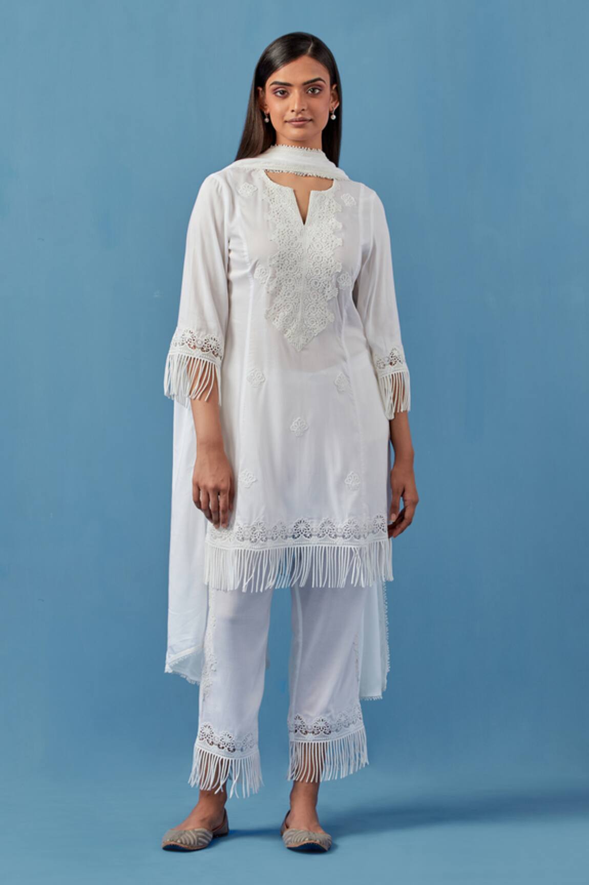 Sage Saga Crochet Applique Kurta Palazzo Set