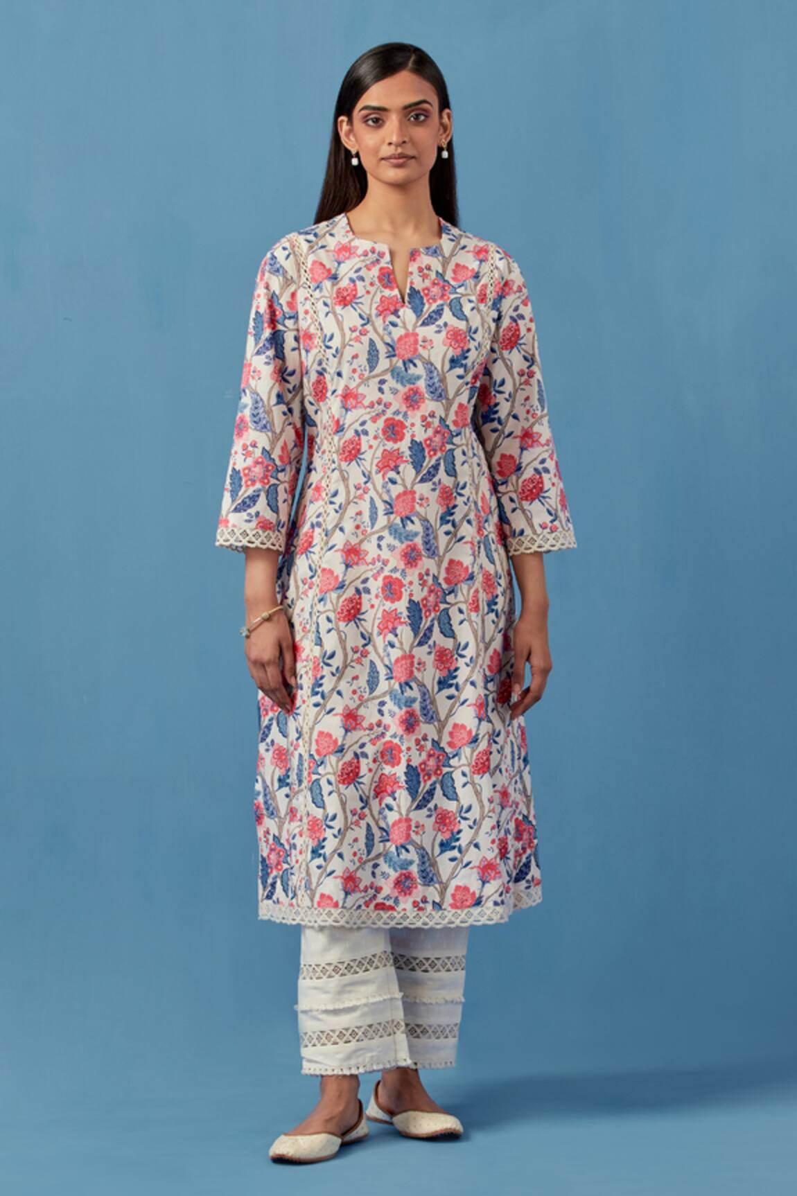 Sage Saga Floral Crochet Embroidered Kurta Set