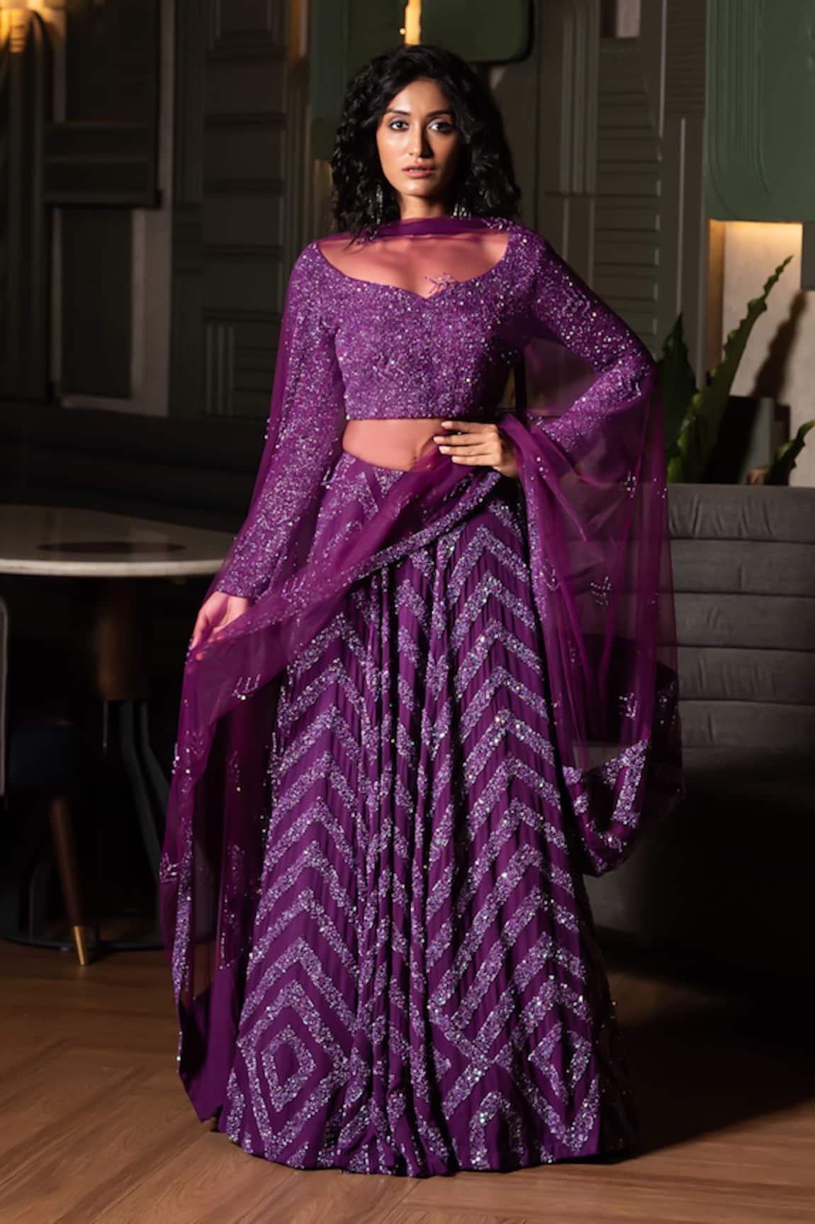 Midushi Bajoria Chevron Sequin Embellished Lehenga Set